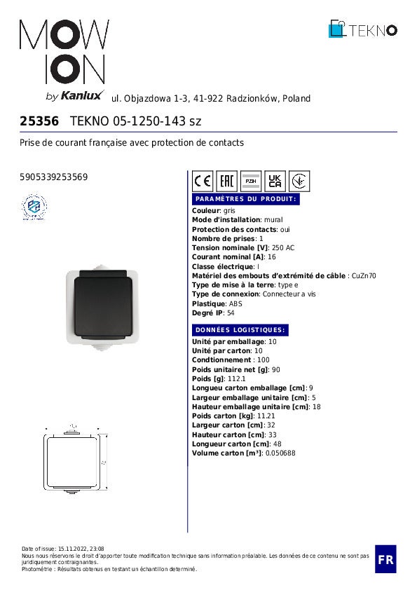 Prise murale française IP54 – Sécurité enfant – 16A – Gris – TEKNO - 6