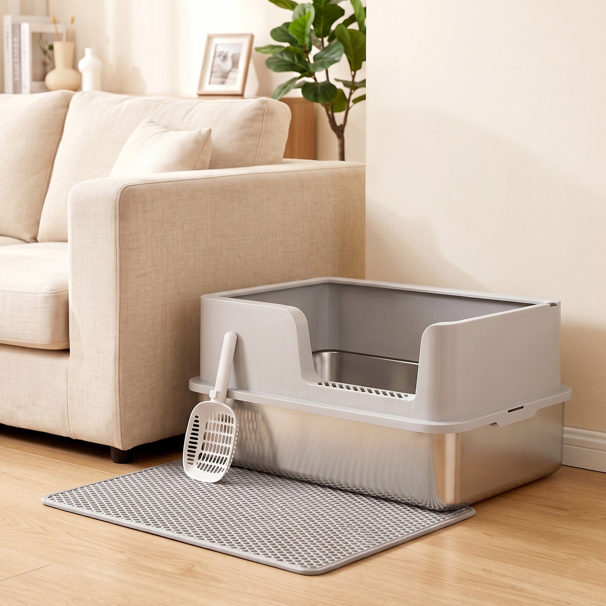 Pawhut Arenero Para Gatos Acero Inoxidable, Pp 60X40x30 Cm Gris/Claro Acero Inoxidable, Leroy Merlin