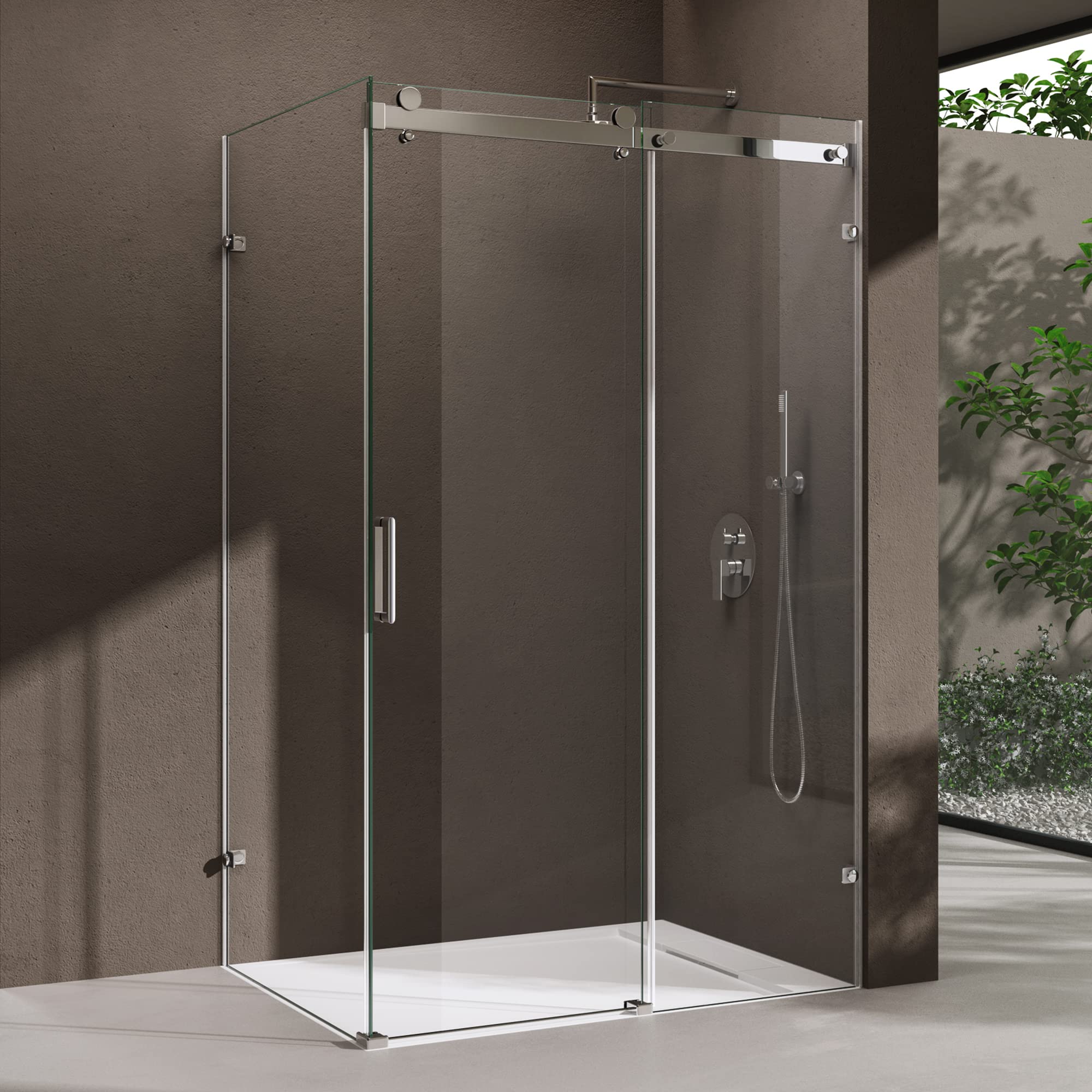 ATÉA Cabine de douche H 190 cm, 2 portes pliantes et pivotantes - verre transparent 80 x 120 cm + receveur