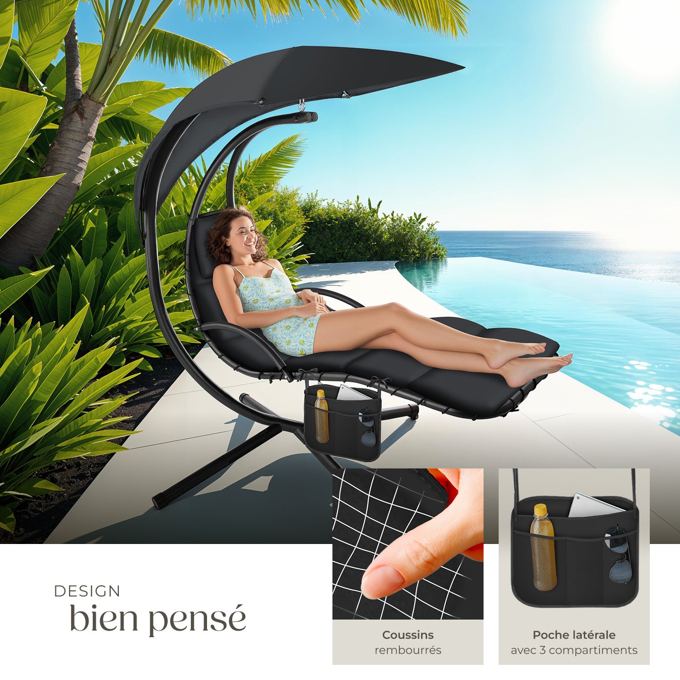 Fauteuil suspendu Elaria avec pare-soleil et poche latérale pare-soleil avec protection UV TECTAKE - 5