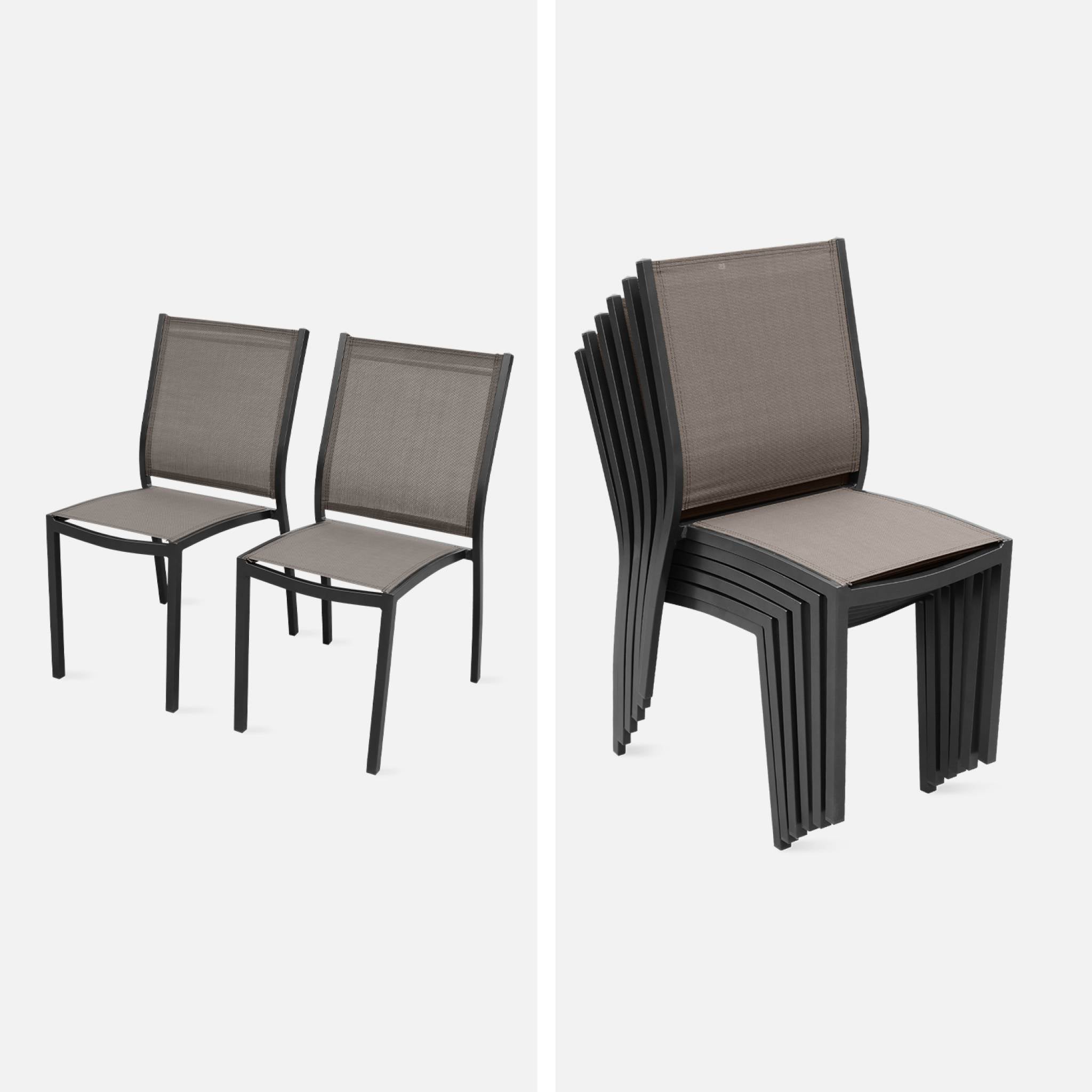 Table de jardin extensible aluminium + 6 assises - Orlando Gris taupe - Table en aluminium 150/210cm. plateau de verre. rallonge et 6 chaises en - 4