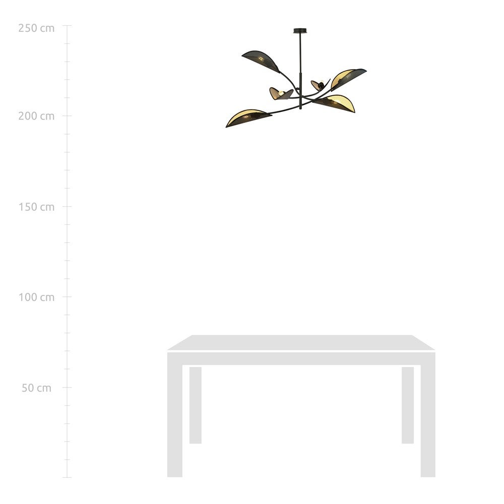Żyrandol Flik czarny 6 świateł w kształcie liścia 6xE14 ø102 cm - 8