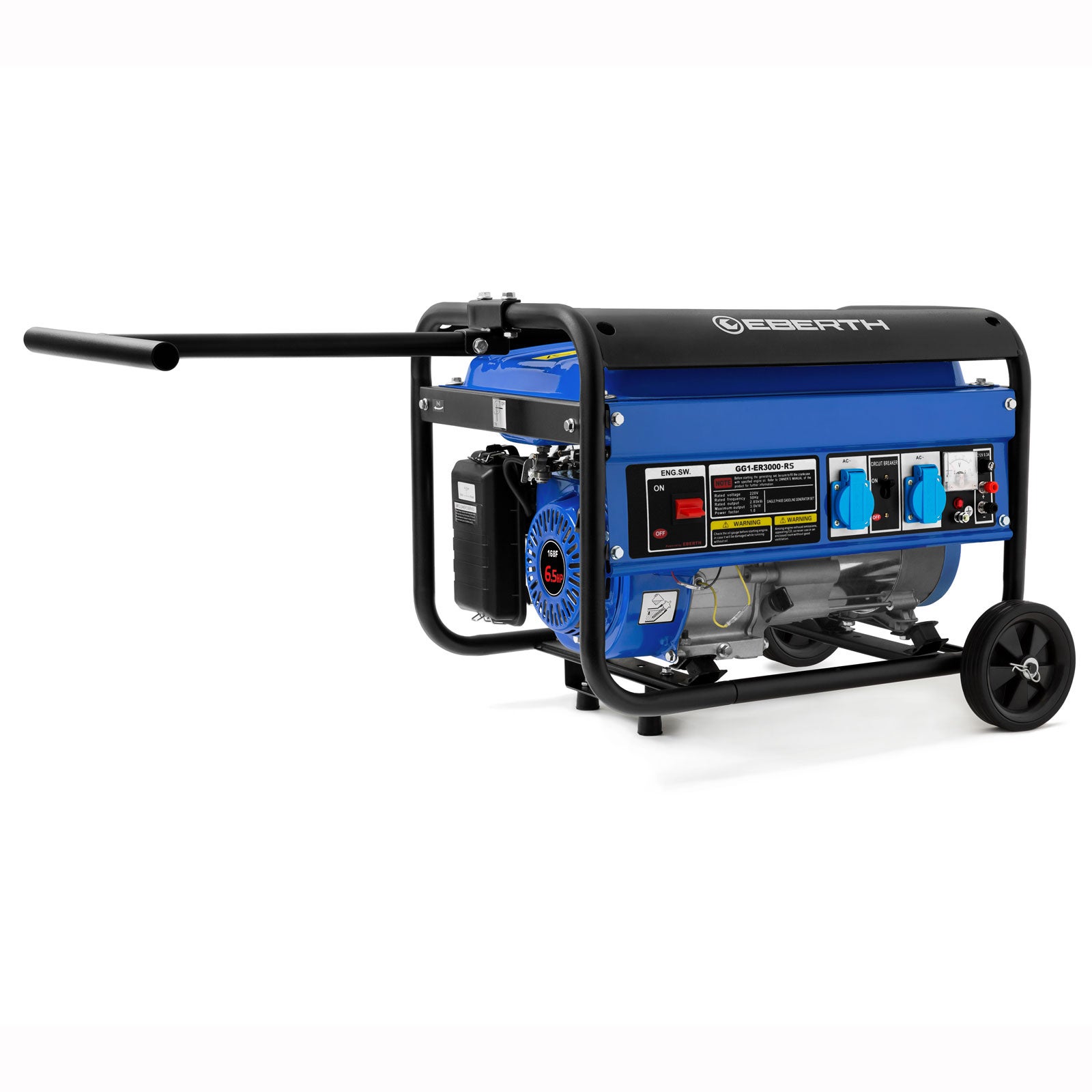 EBERTH 3000 Watt Groupe électrogène Generateur electrique portable moteur à essence 6,5 CV, 4 temps, 2x 230V, 1x 12V - 2