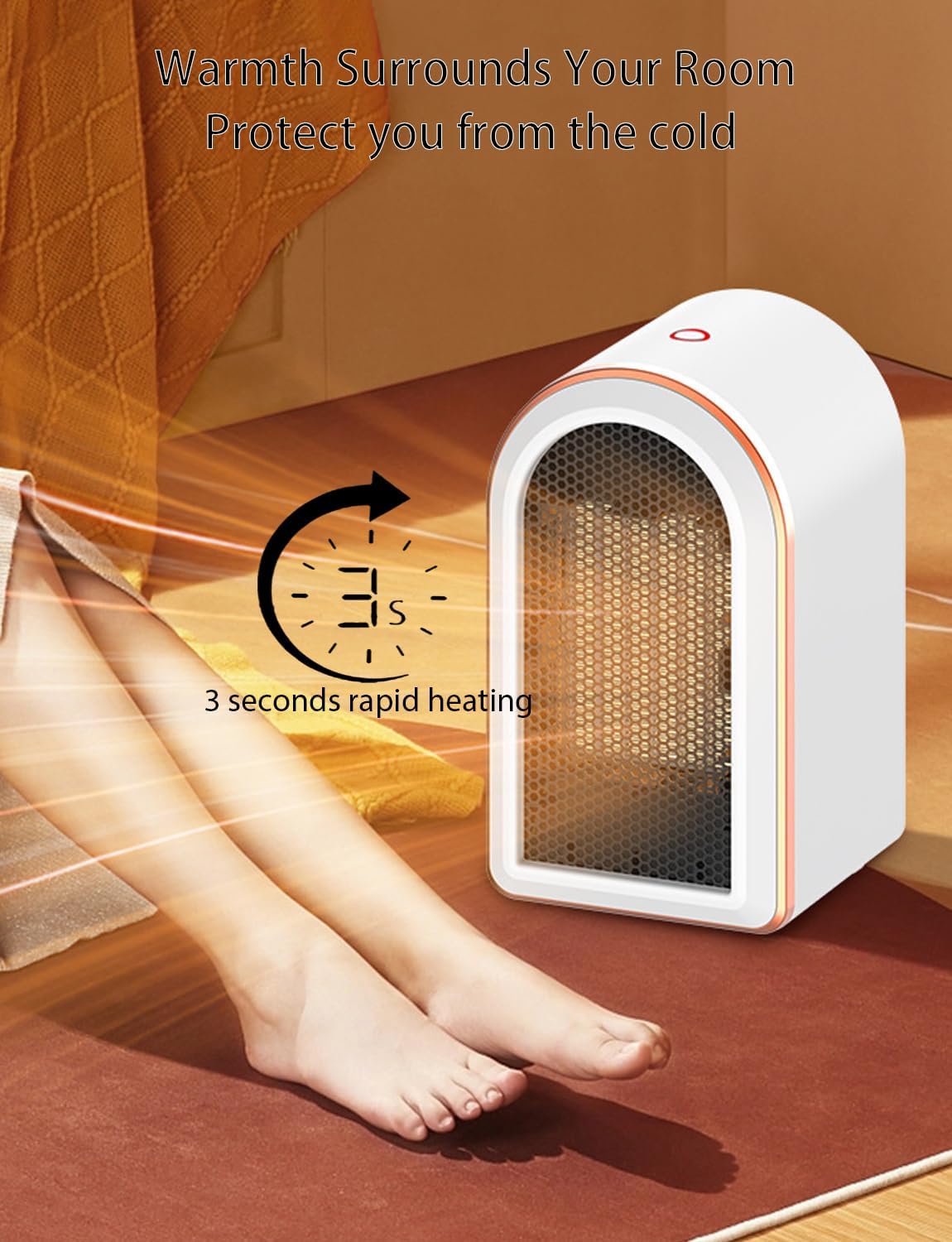 Cichy grzejnik elektryczny z zabezpieczeniem przed przegrzaniem i przewróceniem, ceramiczny grzejnik PTC do biura, sypialni, biały - 4