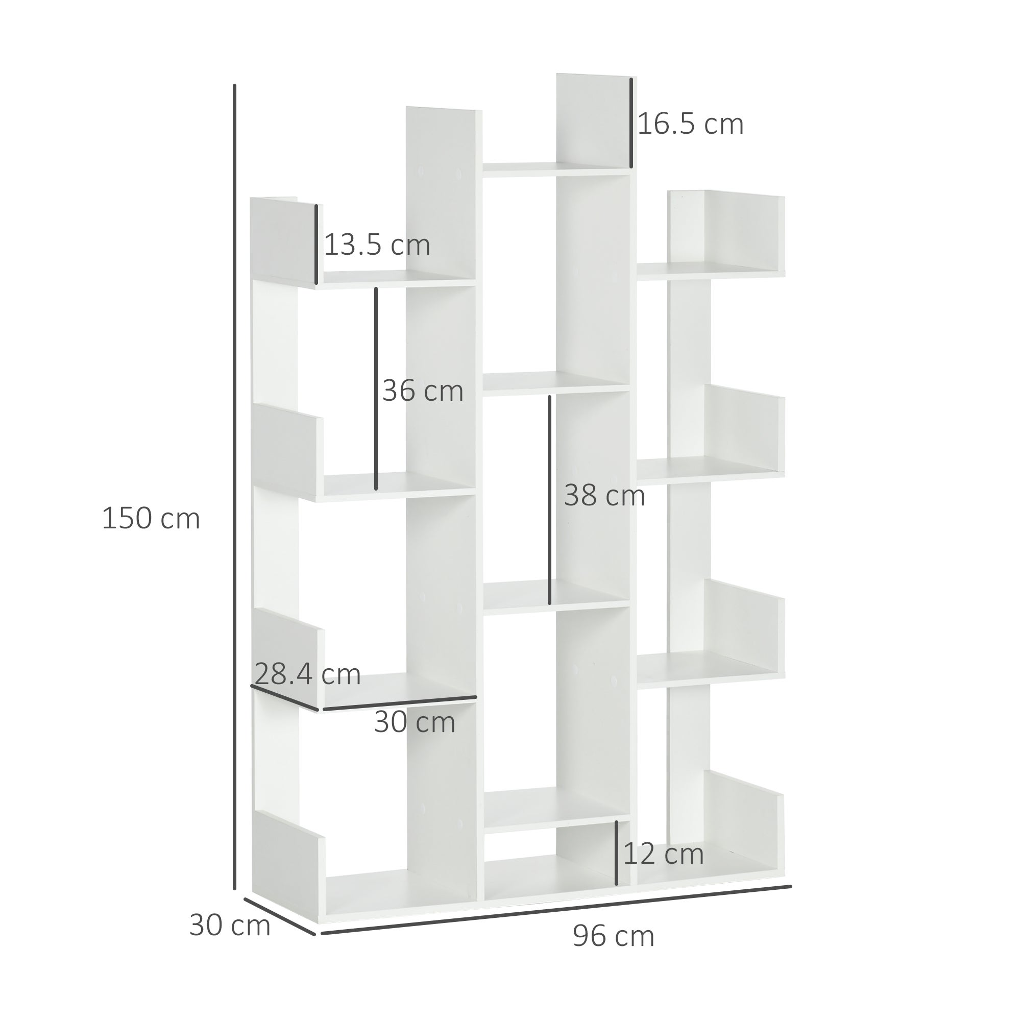 HOMCOM Mobile Libreria ad Albero con 13 Ripiani, Libreria Scaffale Moderna in Legno per Soggiorno, Studio, Ufficio, Bianco - 3