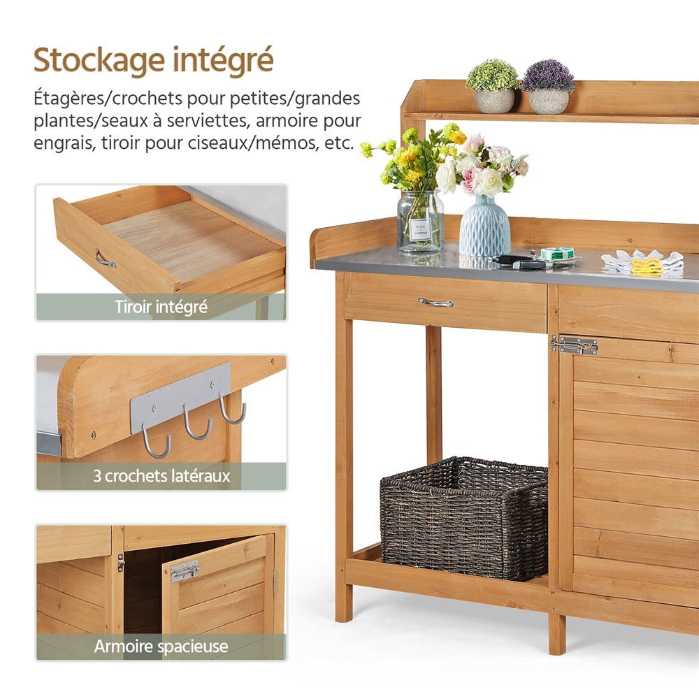 Table de Rempotage Extérieure en Bois avec Tiroir, Etagère de Rangement et Placard Inférieur, Couleur Bois Yaheetech - 8