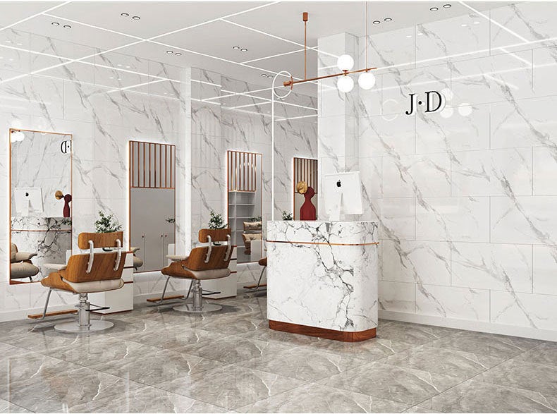 Lot de 10 autocollants de sol auto-adhésifs, autocollant mural en marbre de simulation épaissi, résistant à l'usure et imperméable, peler et coller - 5