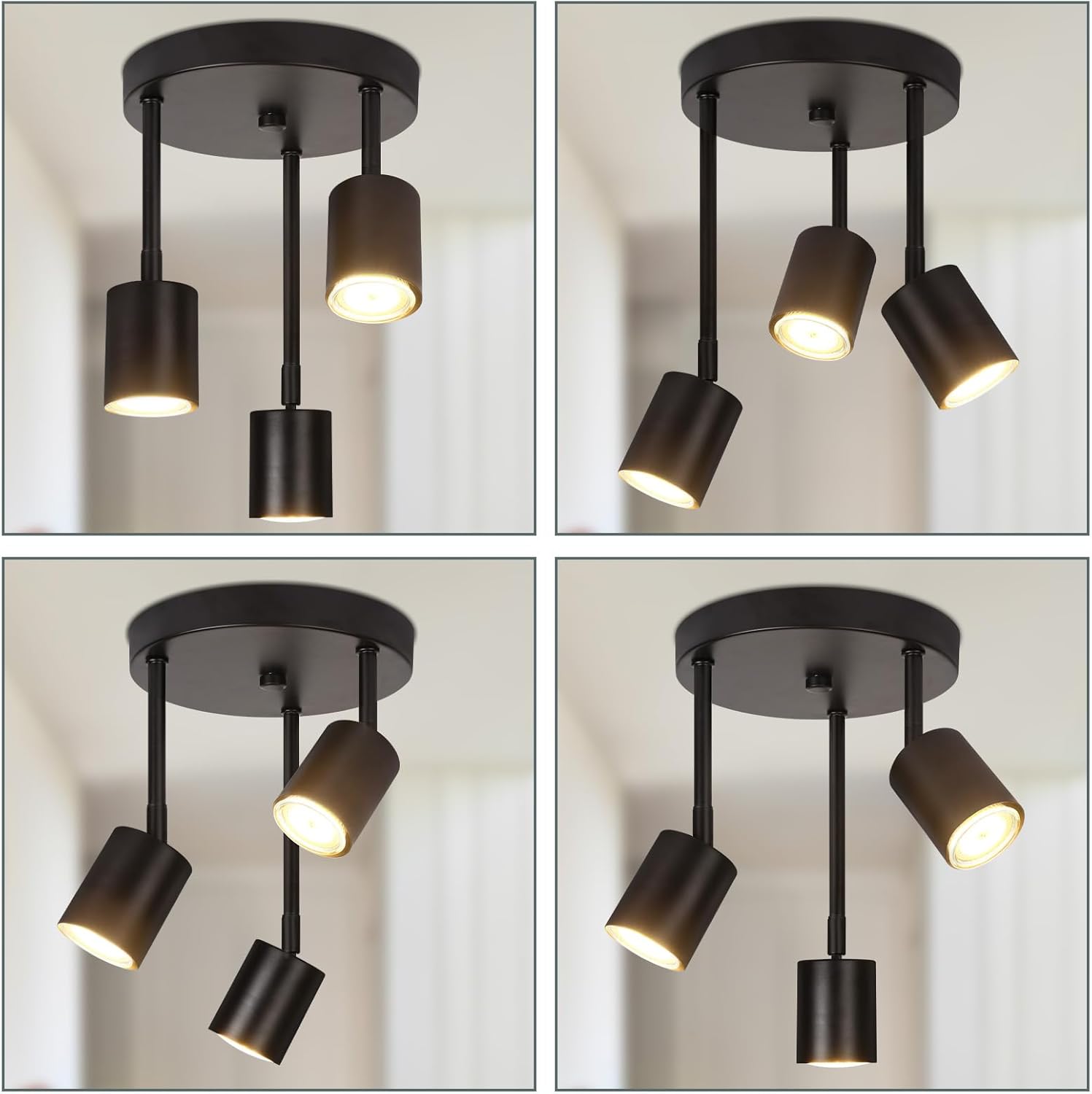 NETTLIFE Spot de plafond plafonnier noir 3 ampoules orientable LED GU10 350° - 6