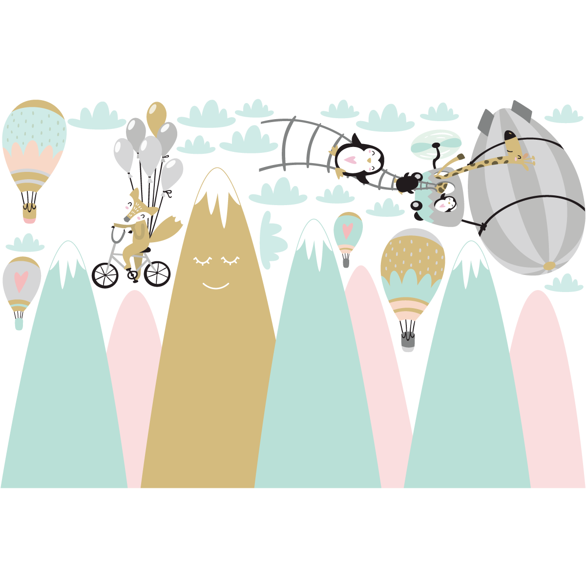 Vinilo niño escandinavo de montaña animaux comiques - adhesivo de pared - revestimiento sticker mural decorativo - 100x150cm - 2