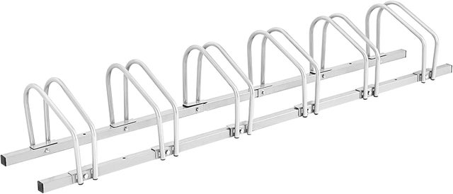 Râtelier 6 Vélos en Acier Revêtu Fixation au Sol ou Mur, Résistant aux Intempéries, 180x33x26 cm, pour VTT, Vélo de Course, Vélo d’Enfant, Argent
