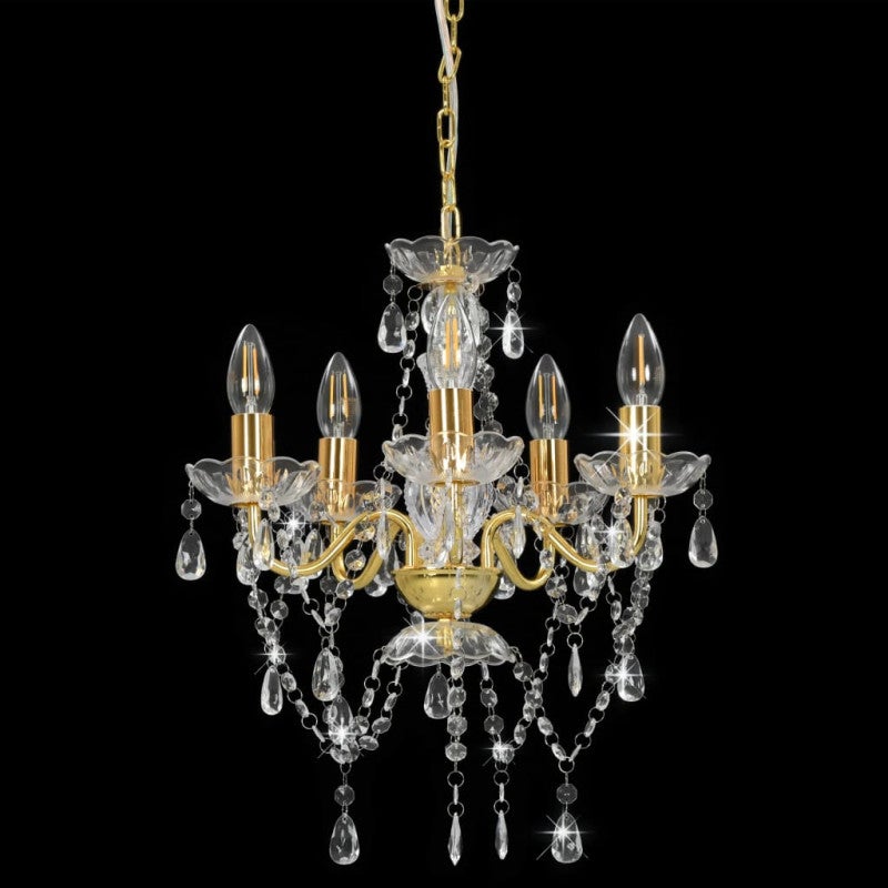 Lustre avec perles de cristal Doré Rond 5 x E14 - 3