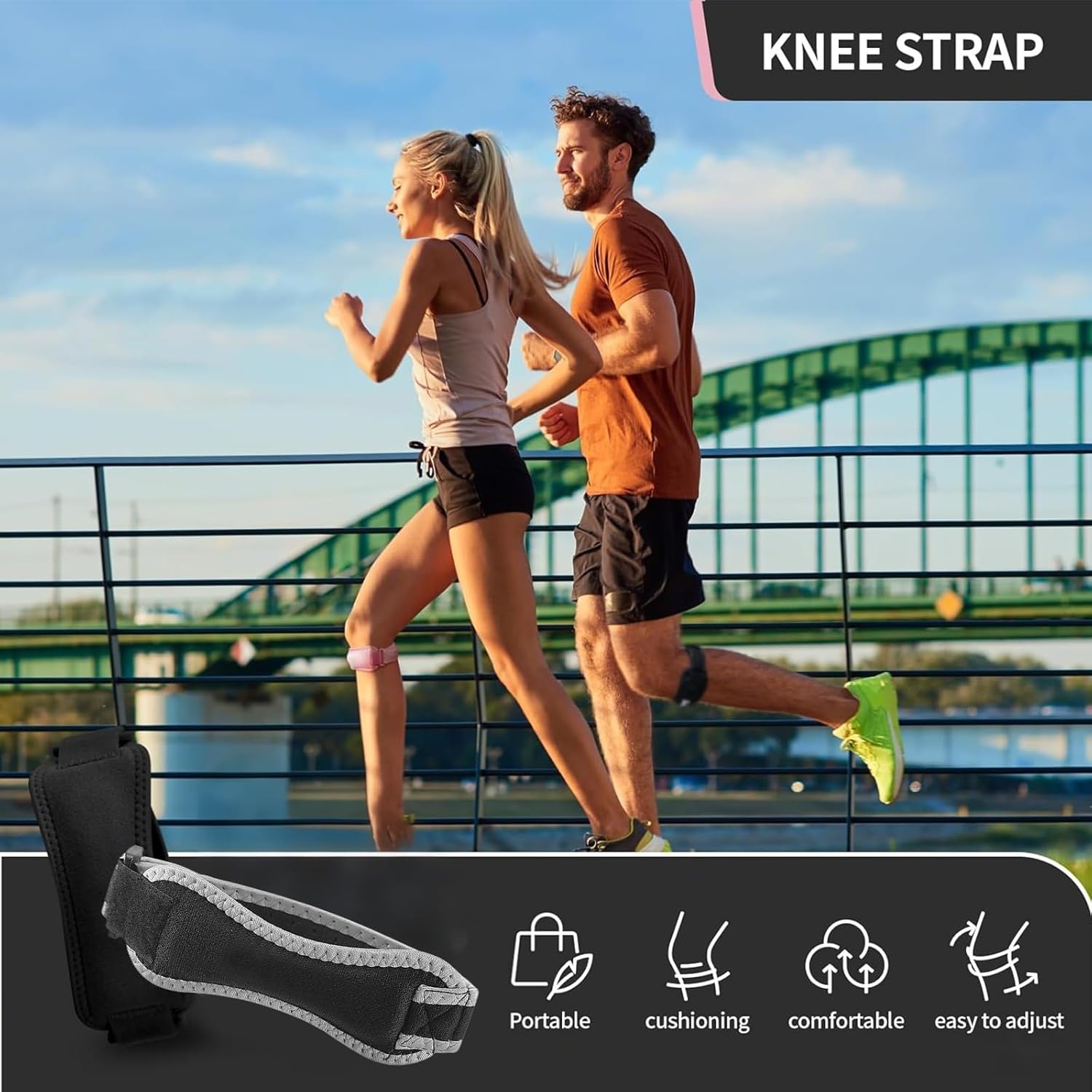 Genouillère Rotulienne 2 Pièces, sangles de genou pour tendon rotulien,Genouillère Sport Réglable, Genouillère Sport pour Rotulienne Femme et Homme, - 3
