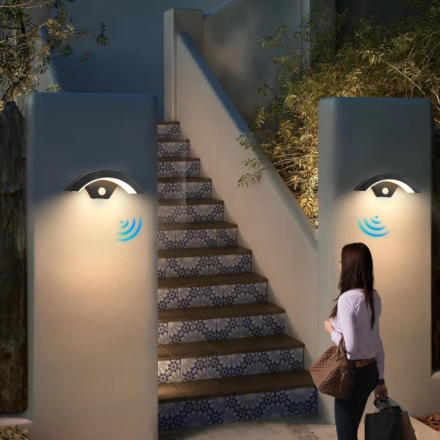 2 sztuki kinkietu LED z czujnikiem ruchu, 24 W, aluminiowa lampa ogrodowa LED, do użytku na zewnątrz i wewnątrz, wodoodporna, ciepła barwa światła - 2