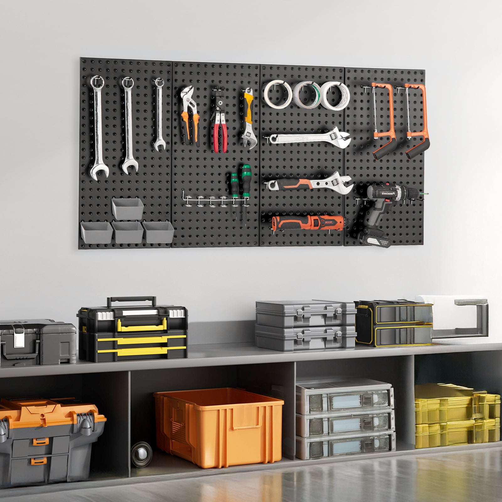 Painel Perfurado Parede VEVOR 609,6x304,8 mm Organizador Garagem Metal Resistente 4 Painéis Acessórios Kit Armazenamento Ferramentas Artesanato Casa - 8