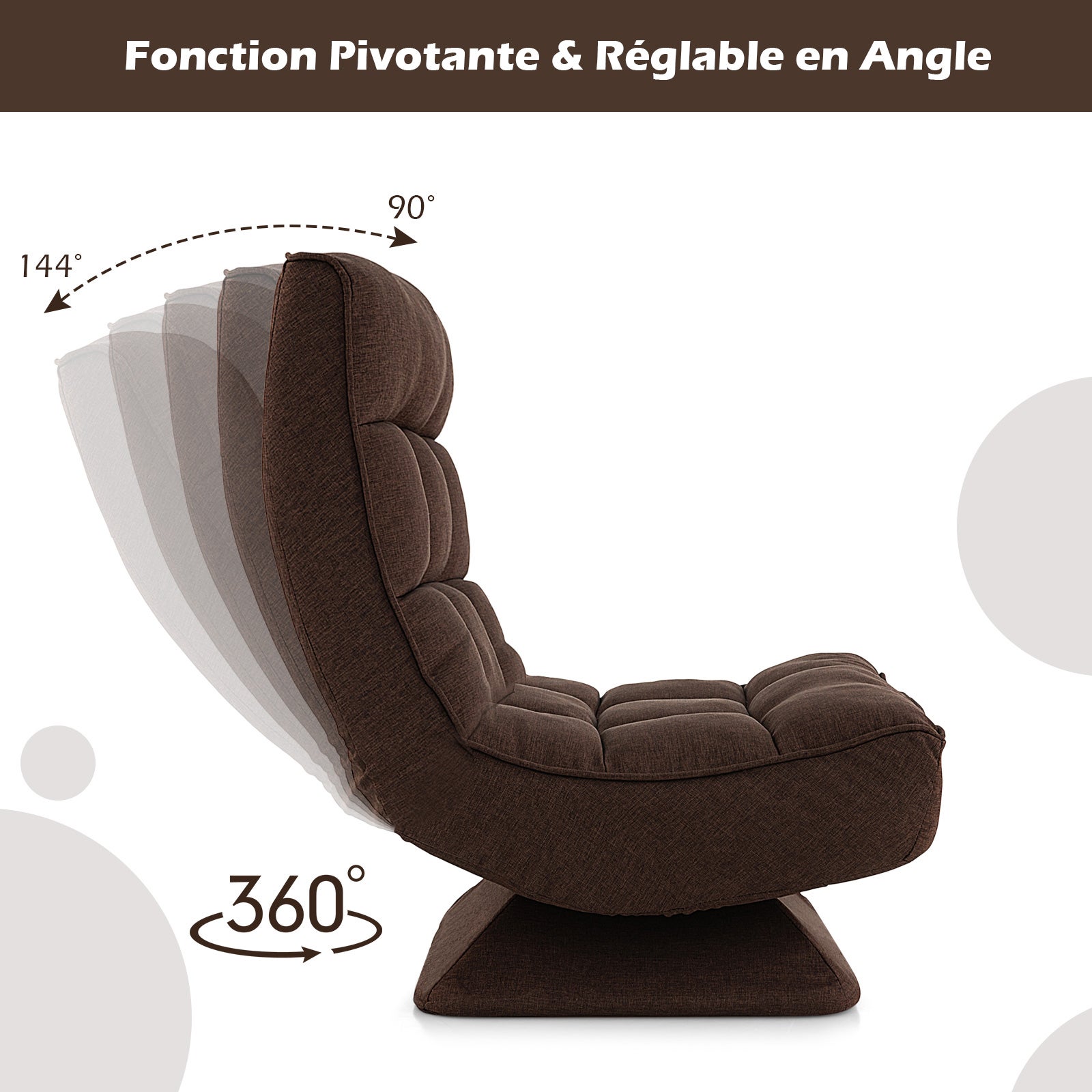 Chaise de Sol Pliable Réglable à 5 Positions,Fauteuil de Salon pour Méditer,Lire,se Reposer(Marron) - 4