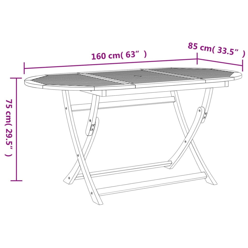 Table de jardin pliante en bois d'acacia massif 160x85x75 cm - 8