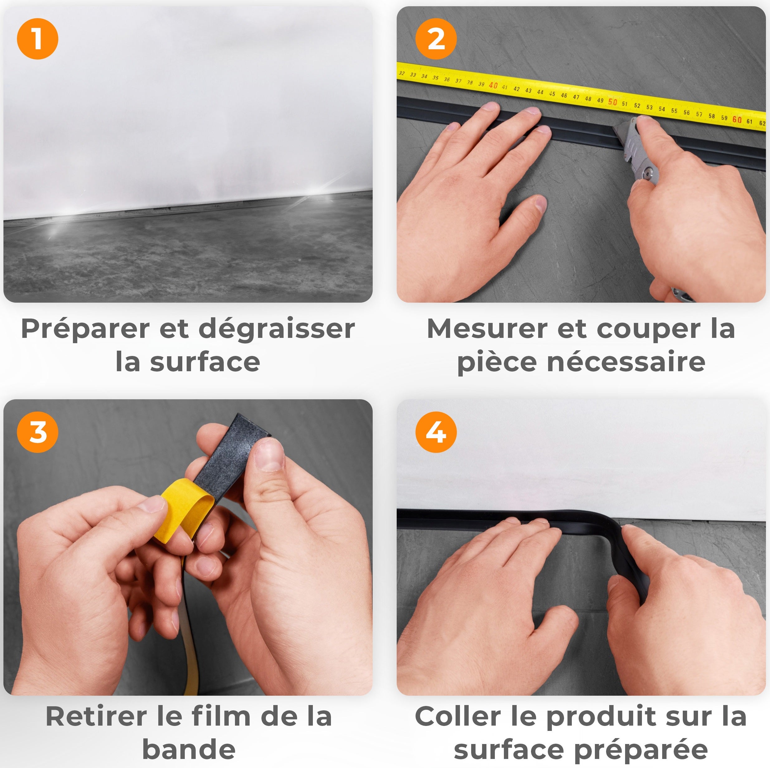 QUEST Moulure Souple Auto-Adhésive en PVC 30x30mm, 5m, Plinthe Souple, Bande Élastique pour Finitions et Étanchéité des Joncti, szary - 8