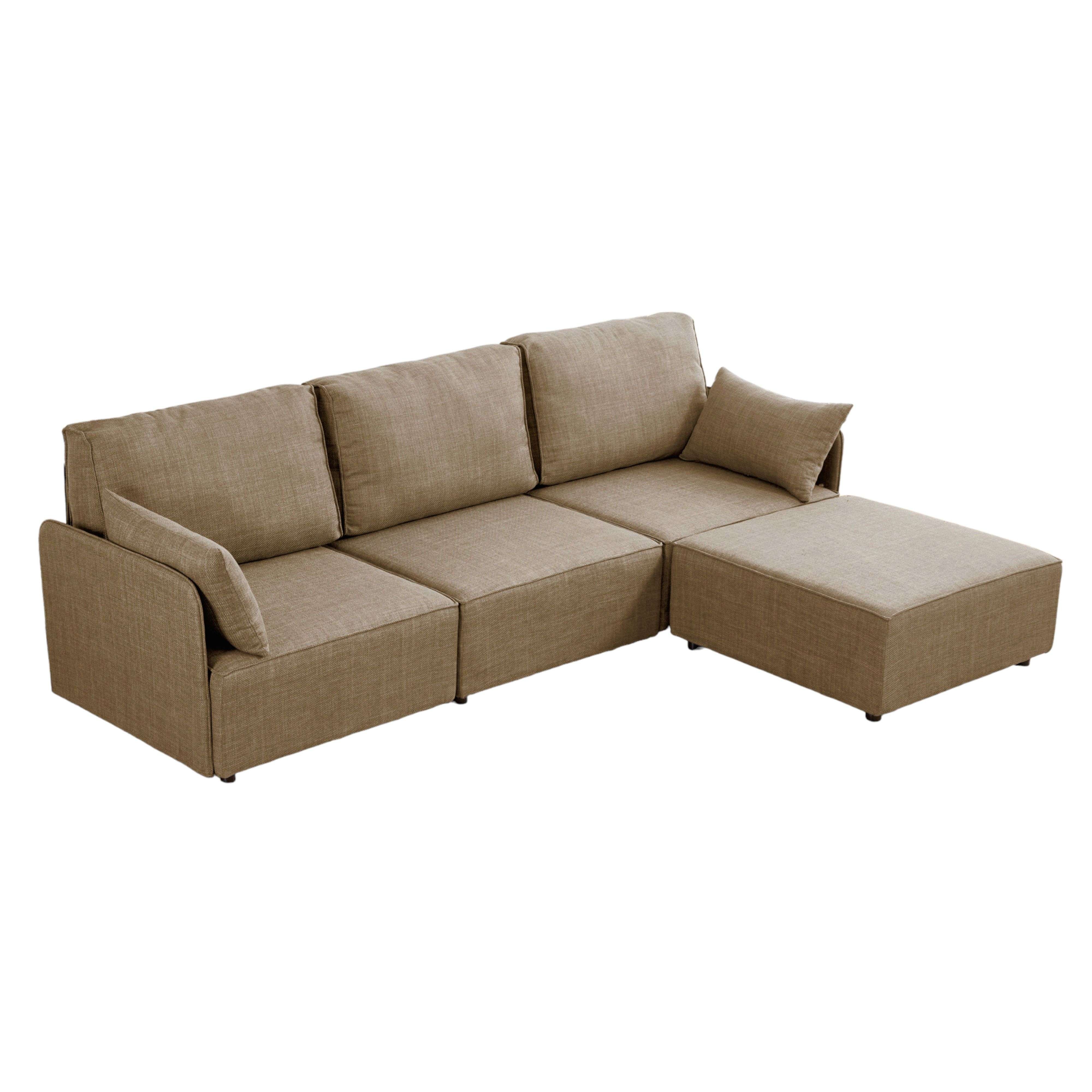Pack de sofá modular de salón comedor riposo (2 modulos a, 1 modulo b y 1 modulo c) estilo contemporáneo en color beige con cojines 276x93x183 cm