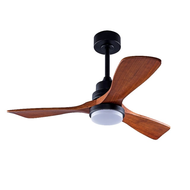 Ventilador de teto com luz, pás de madeira, com controlo remoto, 6 velocidades, reversível, motor DC, 106,7 cm, preto