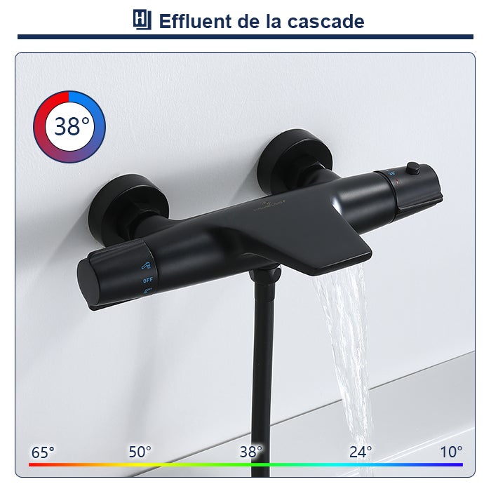 Mitigeur Thermostatique de Baignoire Robinet Cascade pour Baignoire Robinet Noir en Laiton Design Elégant - 2