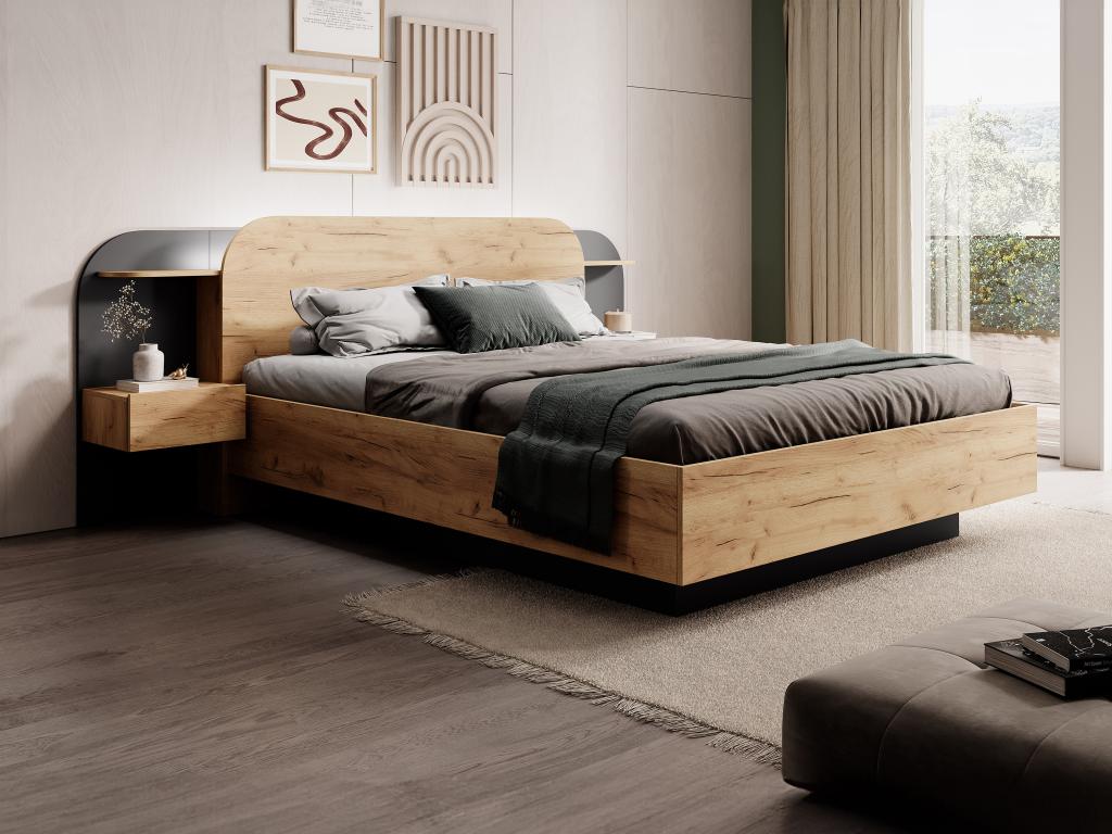 Letto con contenitore con comodini 160 x 200 cm Con LED Naturale e