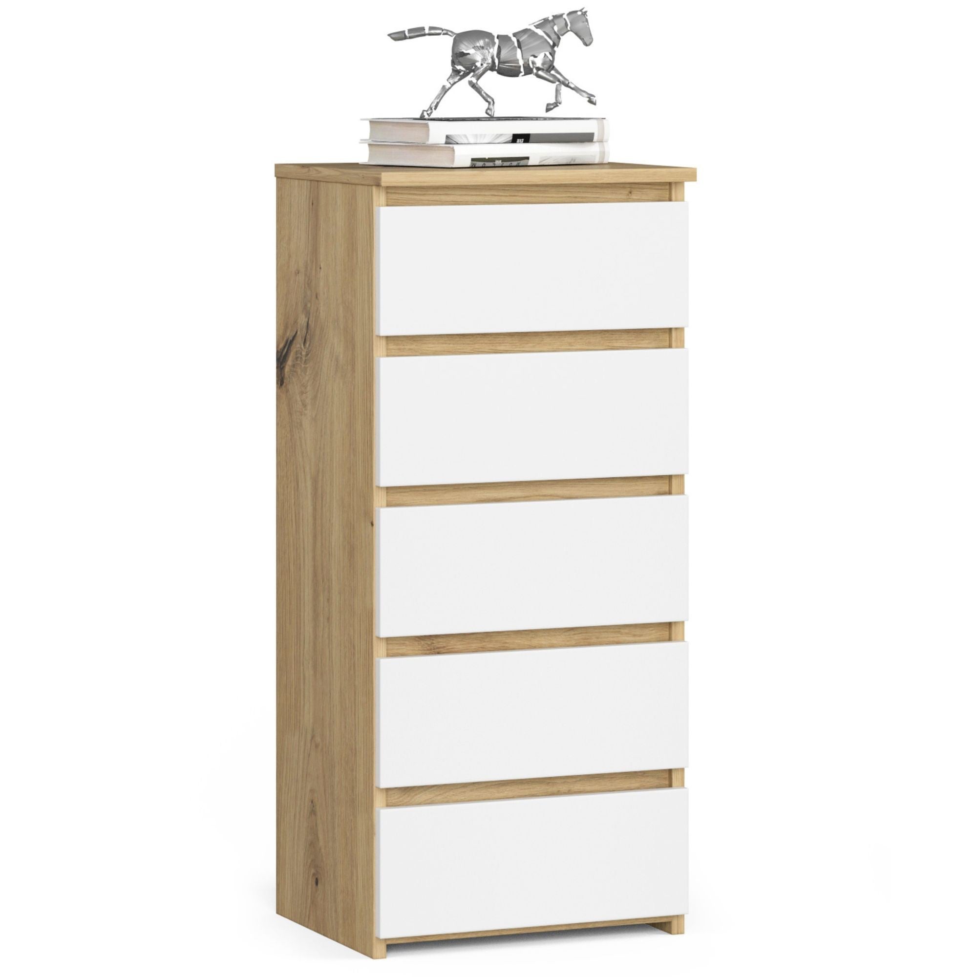 Komoda AKORD CL5 Dąb Artisan 40 cm 5 szuflad kolor Biały mat 40x35x92 cm