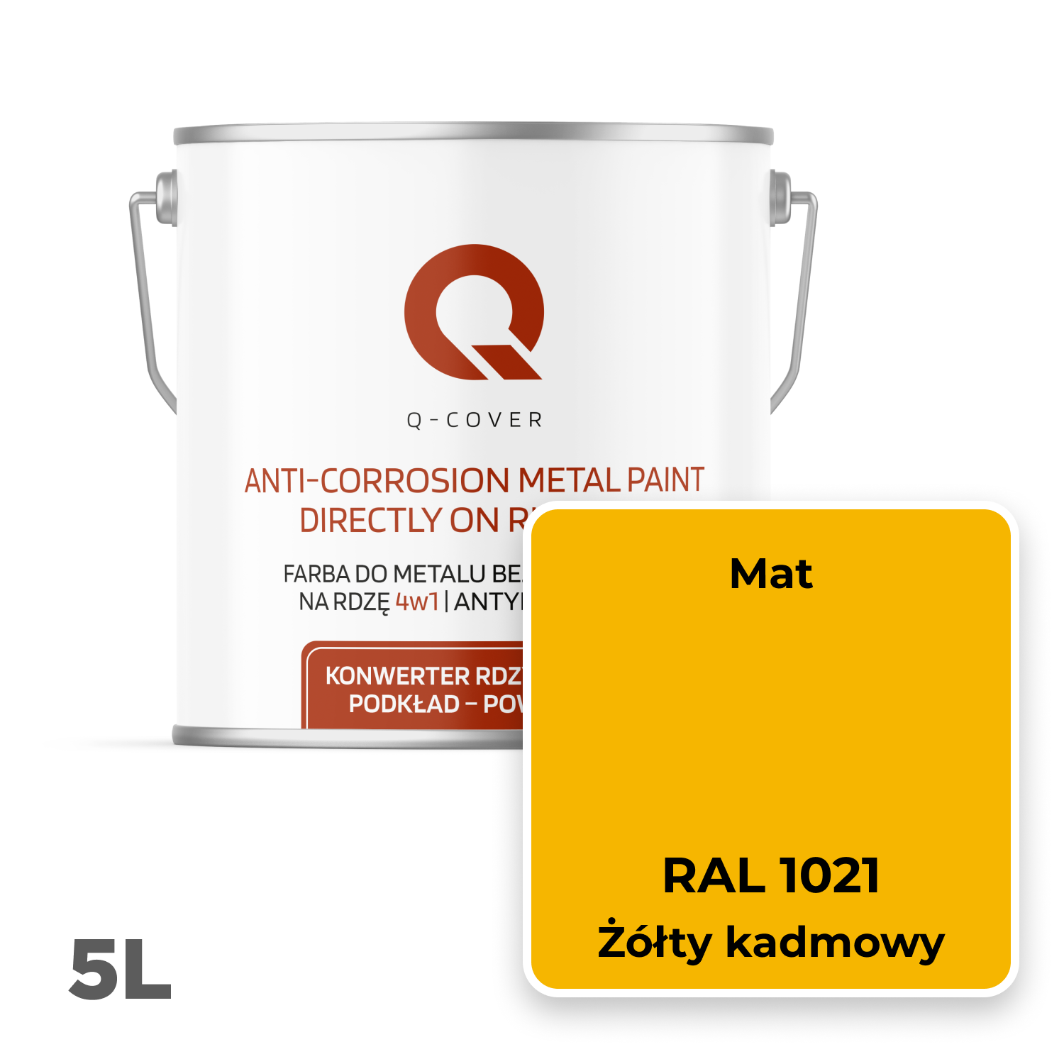 Farba do Metalu Prosto na Rdzę 4w1 Q-Cover Żółty kadmowy RAL1021 Mat 5L - 2