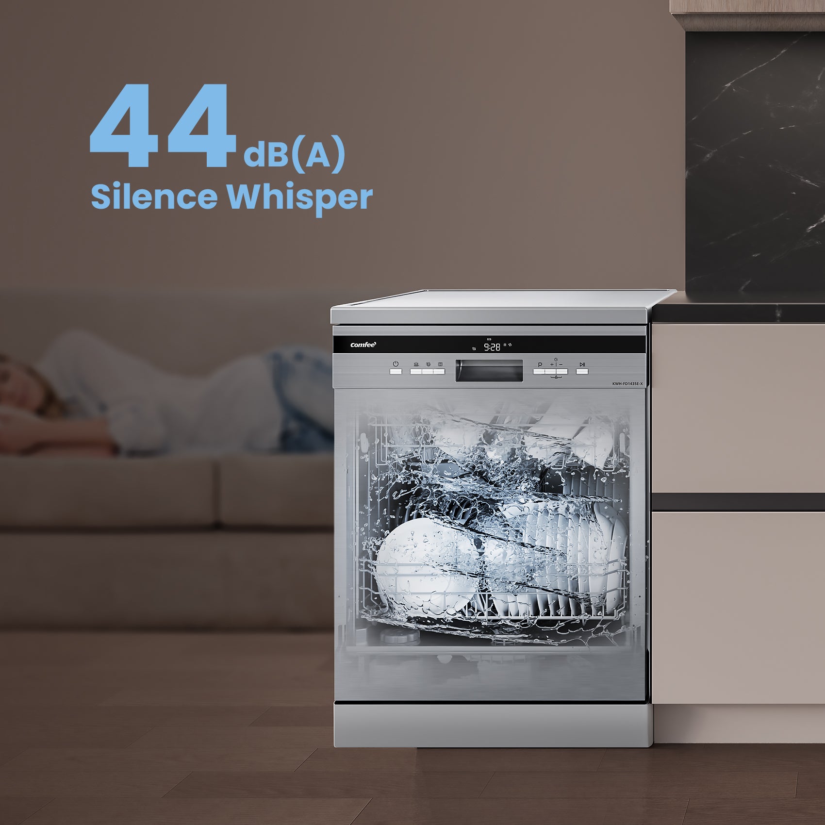 COMFEE Lave-Vaisselle Pose Libre 14 couverts, 8 Programmes de Lavage, 44 dB(A) Départ Différé, Demi-Charge, Blanc [Energy Classe C] - 2