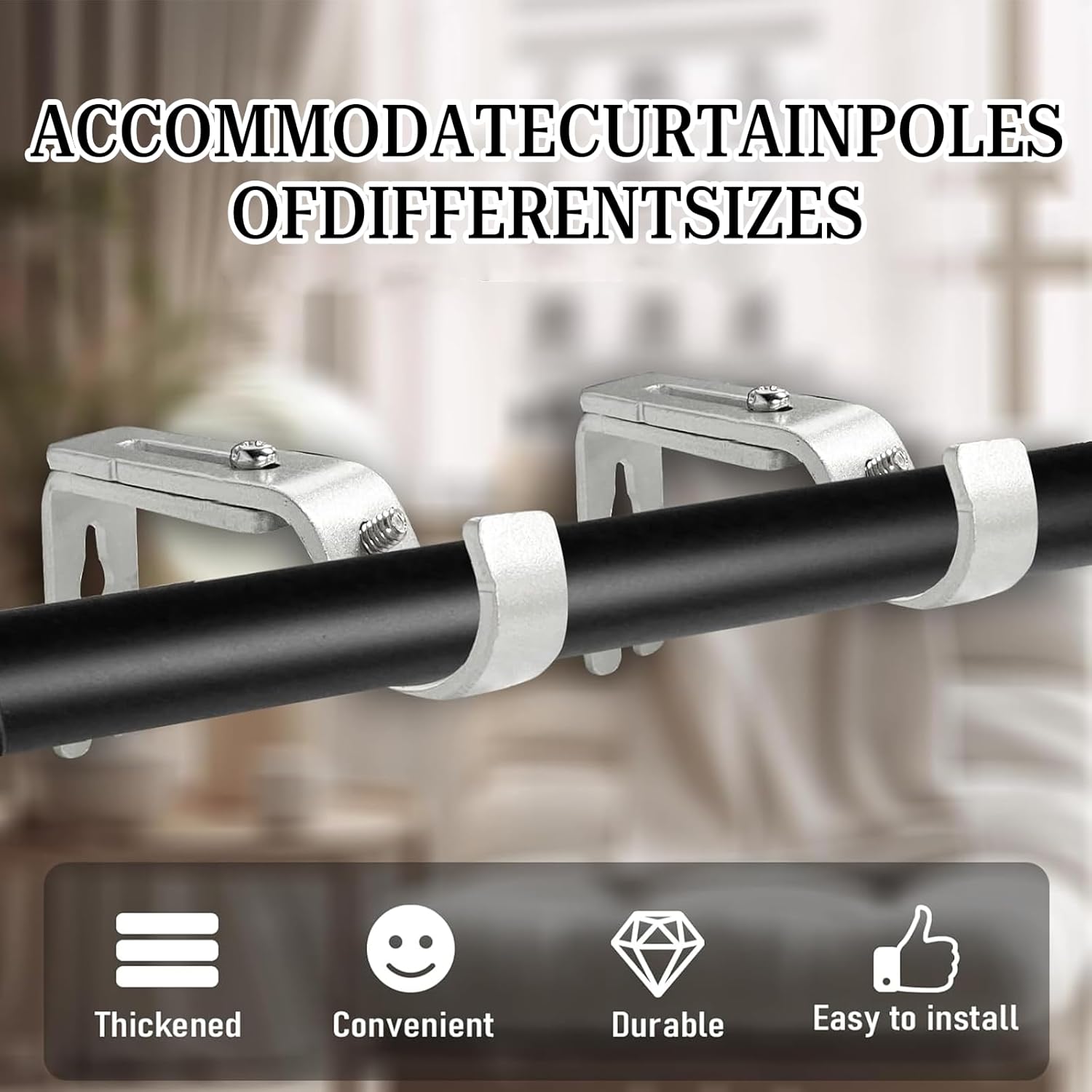 2 Pièces Support Barre Rideau Supports Réglables Attache Tringle Rideau Support Tringle et 8 accessoires Convient Aux Tringles a Rideaux - 3