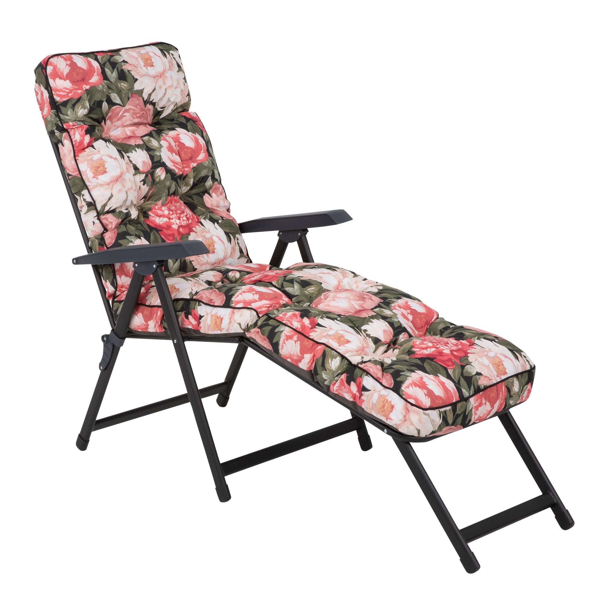 Leżak ogrodowy z podnóżkiem Lena Lounger Black Edition piwonie Patio