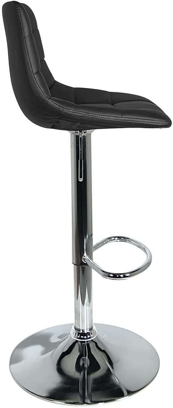 Lot 2 tabourets de bar design, siège simili cuir matelassé avec dossier, pivotant, hauteur réglable, pied chrome SID (noir) - 3