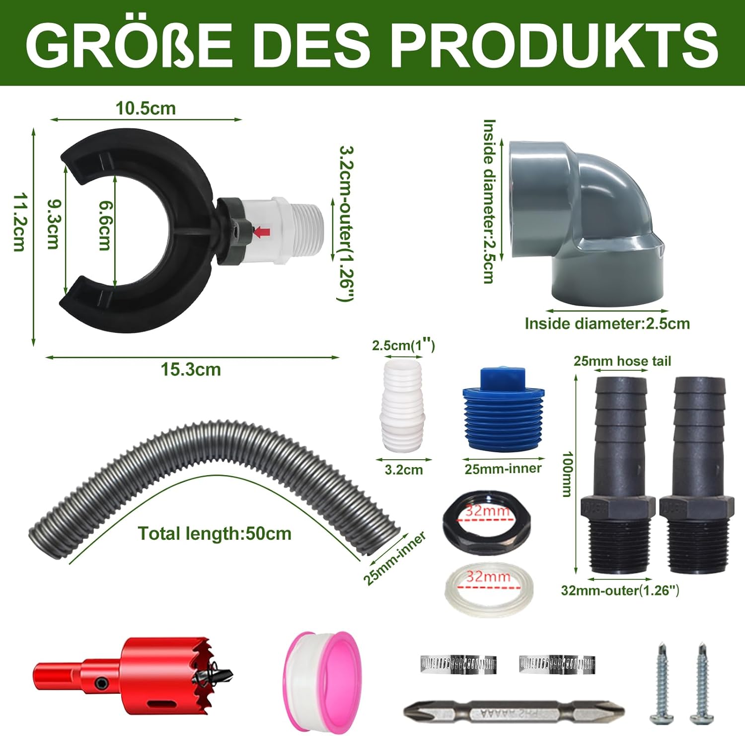 Récupérateur d'Eau de Pluie pour Tuyau de Descente Ø 70-110mm, Collecteur pour Gouttière avec Tuyau 50cm - 2