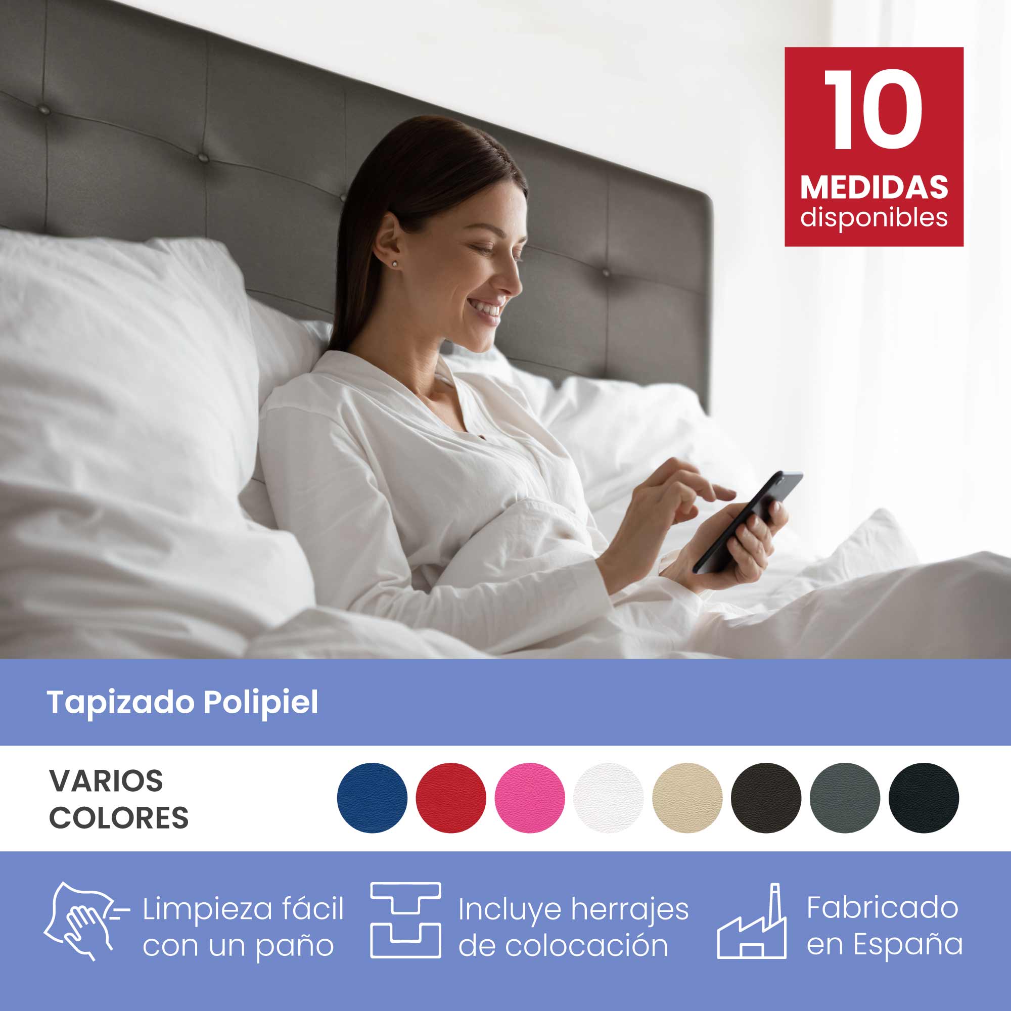 Cabeceros Atenea Tapizado Polipiel Gris 100X120 de SonnoMattress - 5