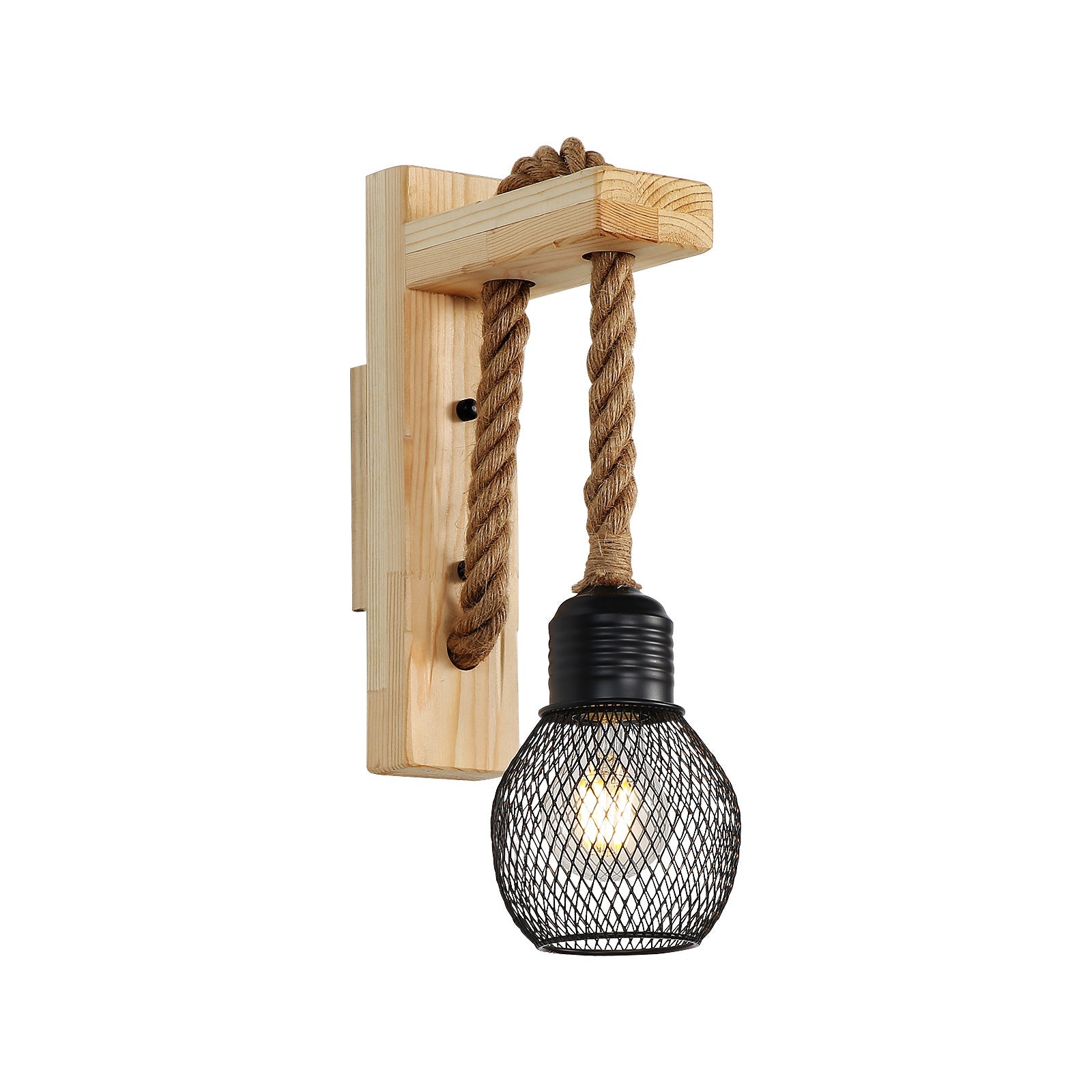 GOECO Industrialna Lampa Ścienna w Stylu Vintage Rustykalna Lampa Ścienna Drewna Retro Klosz Kształcie Czarnej Metalowej Klatki Lampa Wisząca Sznurze