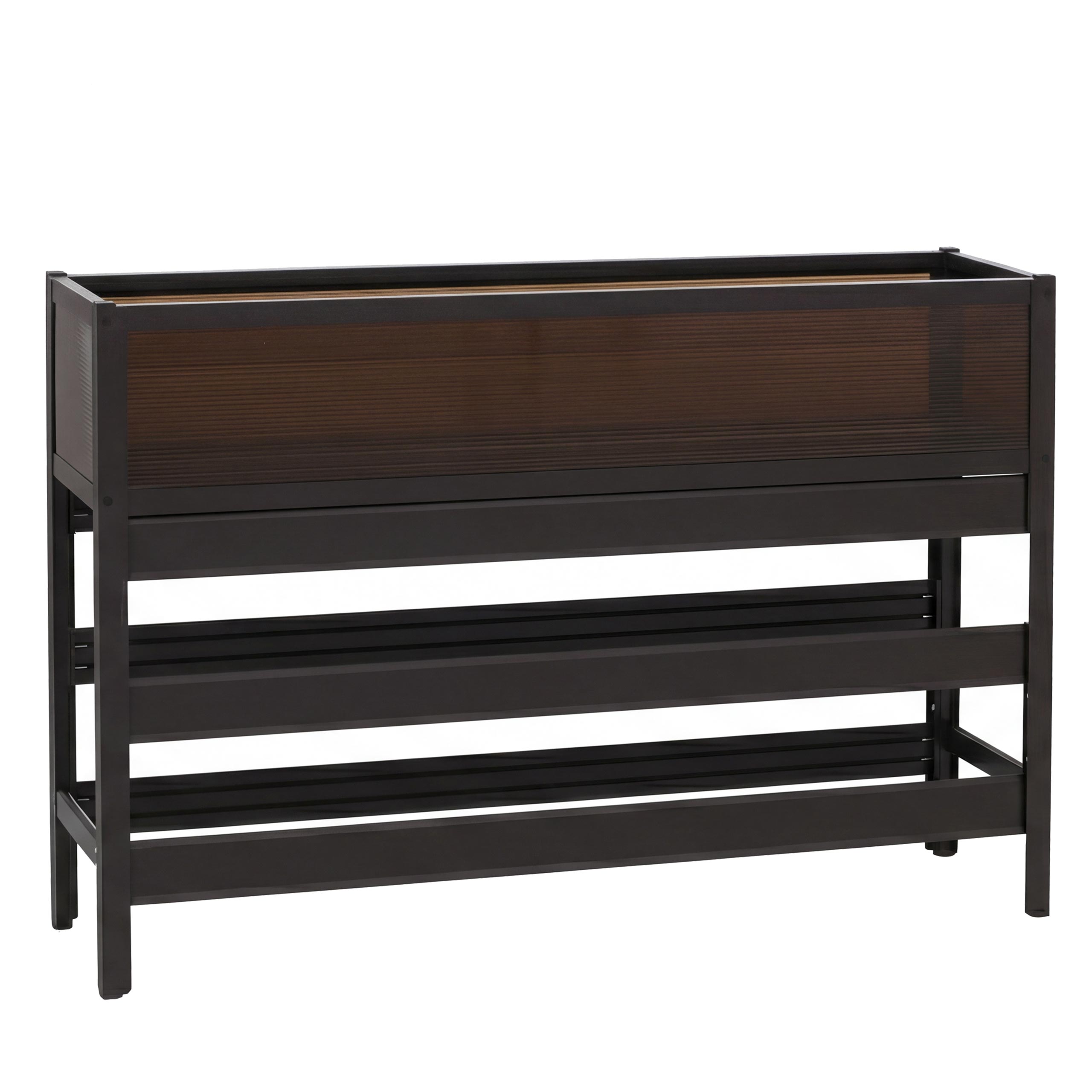 Podwyższona grządka HWC-P96, grządka warzywna/kwiatowa, donica, pojemnik na rośliny, aluminium przezroczyste, 82 x 120 x 30 cm ~ ciemnobrązowa