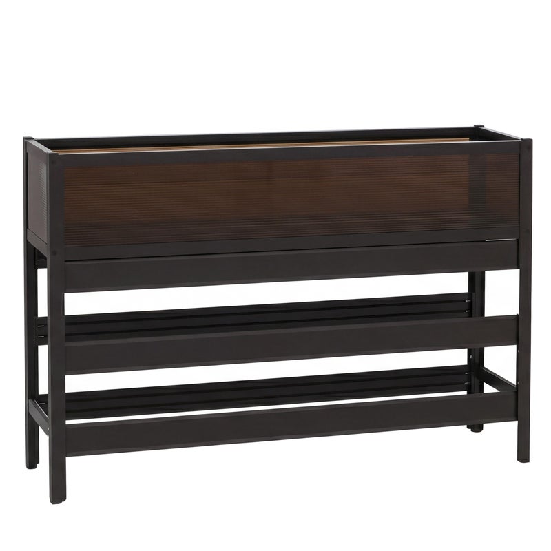 Podwyższona grządka HWC-P96, grządka warzywna/kwiatowa, donica, pojemnik na rośliny, aluminium przezroczyste, 82 x 120 x 30 cm ~ ciemnobrązowa