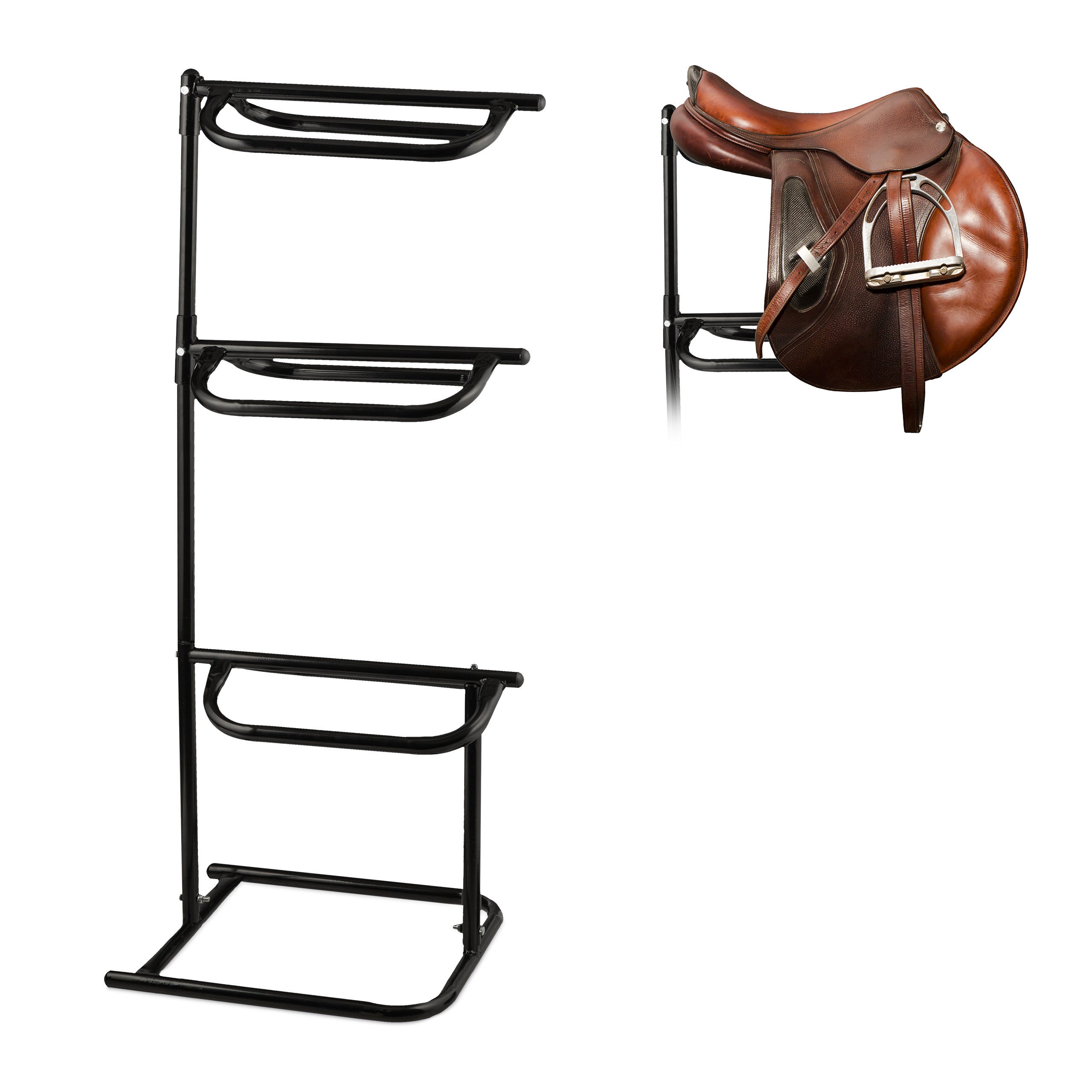 Reggisella Per Cavallo Pieghevole Doppio - Supporto Parete/Porta Per Selle, Nero - Foto 6