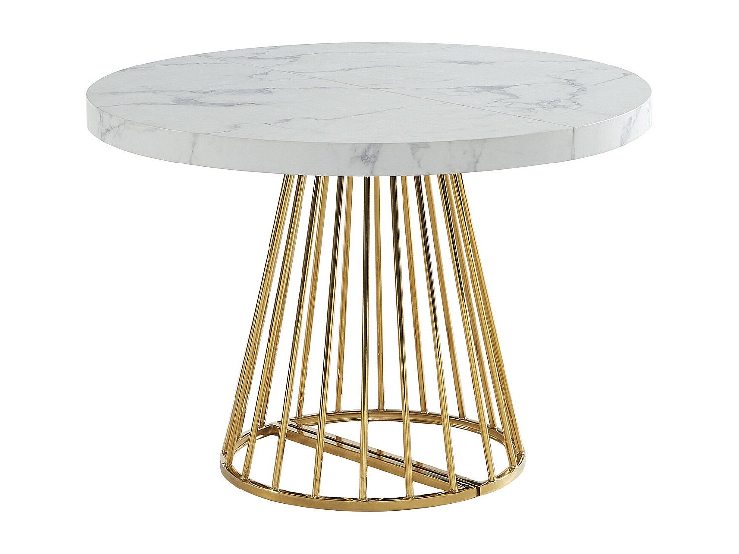 Stół do jadalni rozkładany dla 2 do 12 osób z MDF i stali - Imitacja marmuru biały i złoty - FIRELA - 4