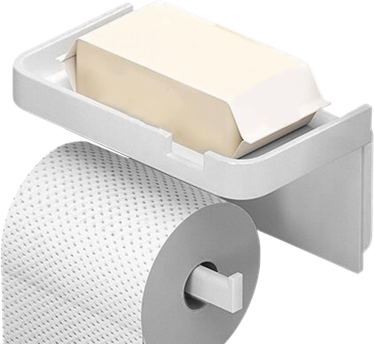 Uchwyt na papier toaletowy, dozownik ręczników papierowych w rolce, organizer łazienkowy z uchwytem na telefon, biały, 7,09 x 4,41 cala - 6