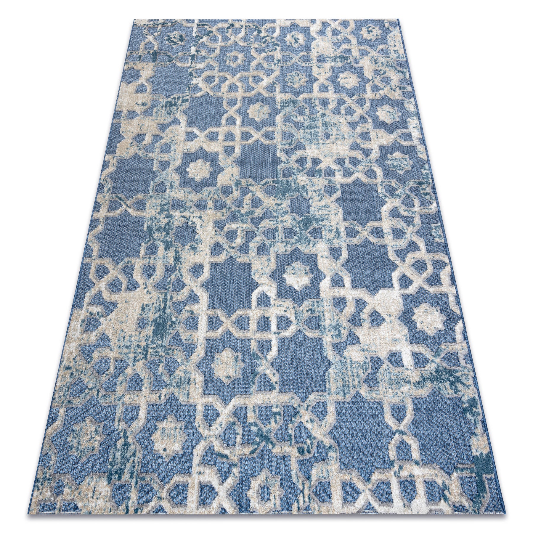 Dywan Strukturalny SOLE D3881 Ornament - płasko tkany niebieski / beż 120x170 cm