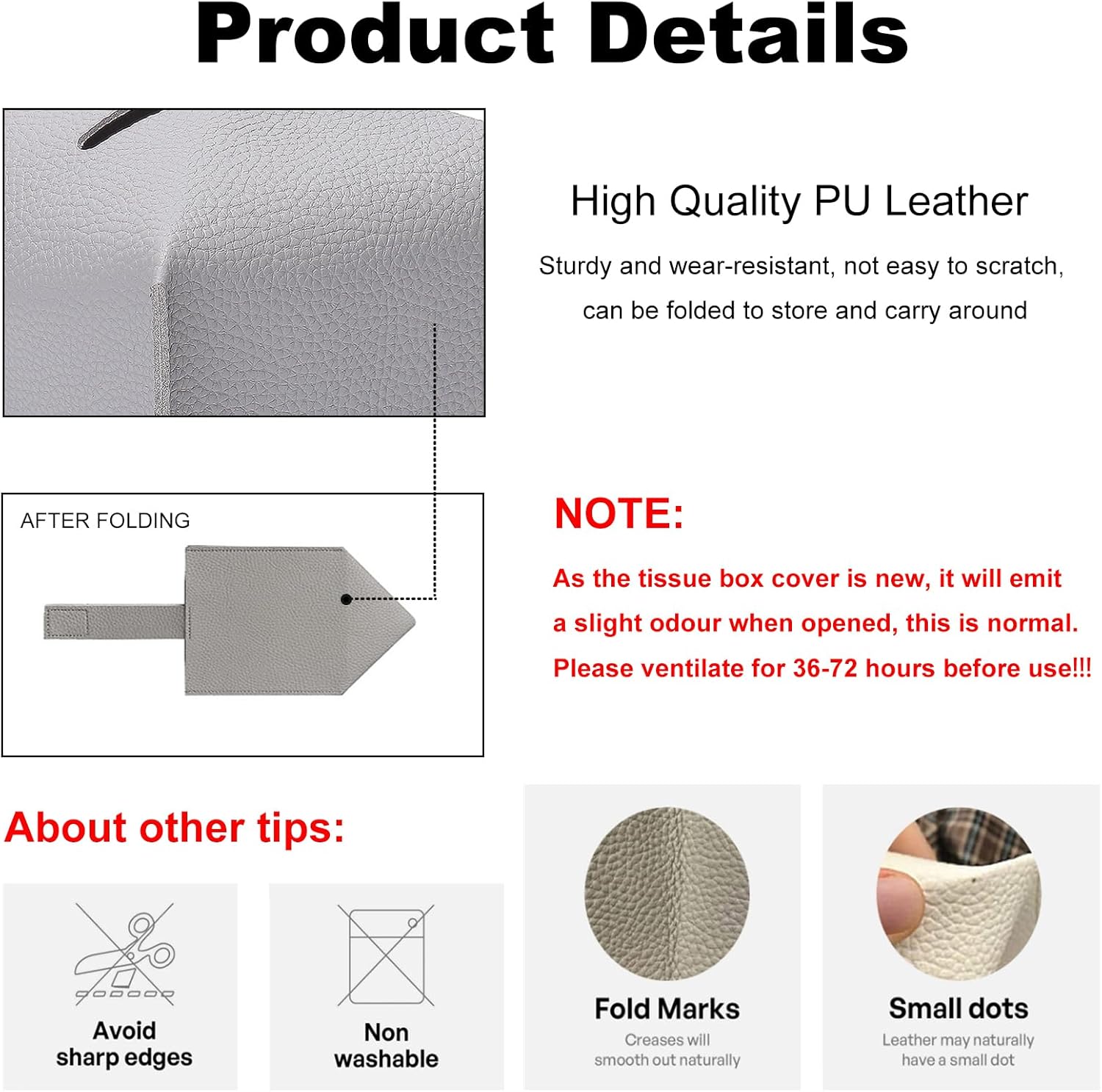 Kwadratowe pudełko na chusteczki ze sztucznej skóry, nowoczesne, wodoodporne pudełko na chusteczki z paskiem u dołu, składane ozdobne pudełko na chus - 4