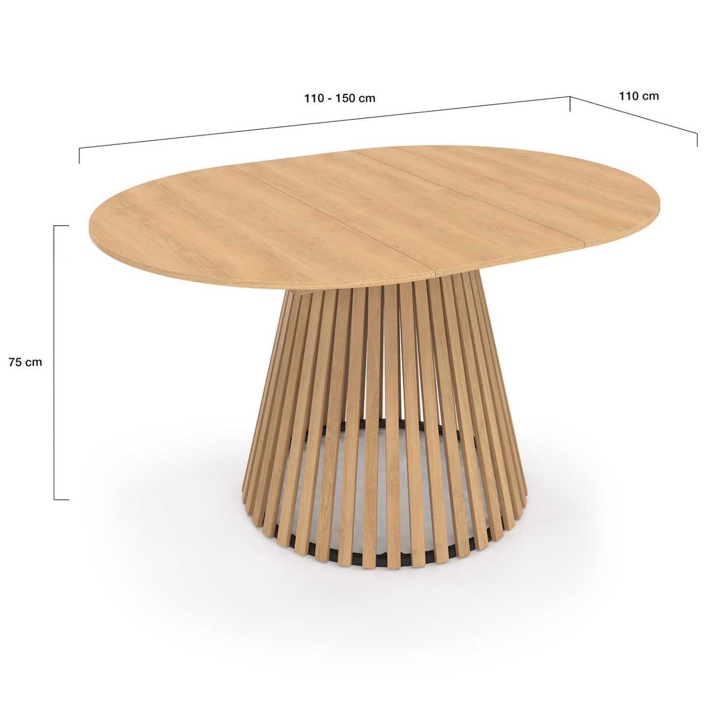 Table à manger extensible ronde CARMEN 4-8 personnes pied bois en lattes et plateau bois 110 - 150 cm - 5
