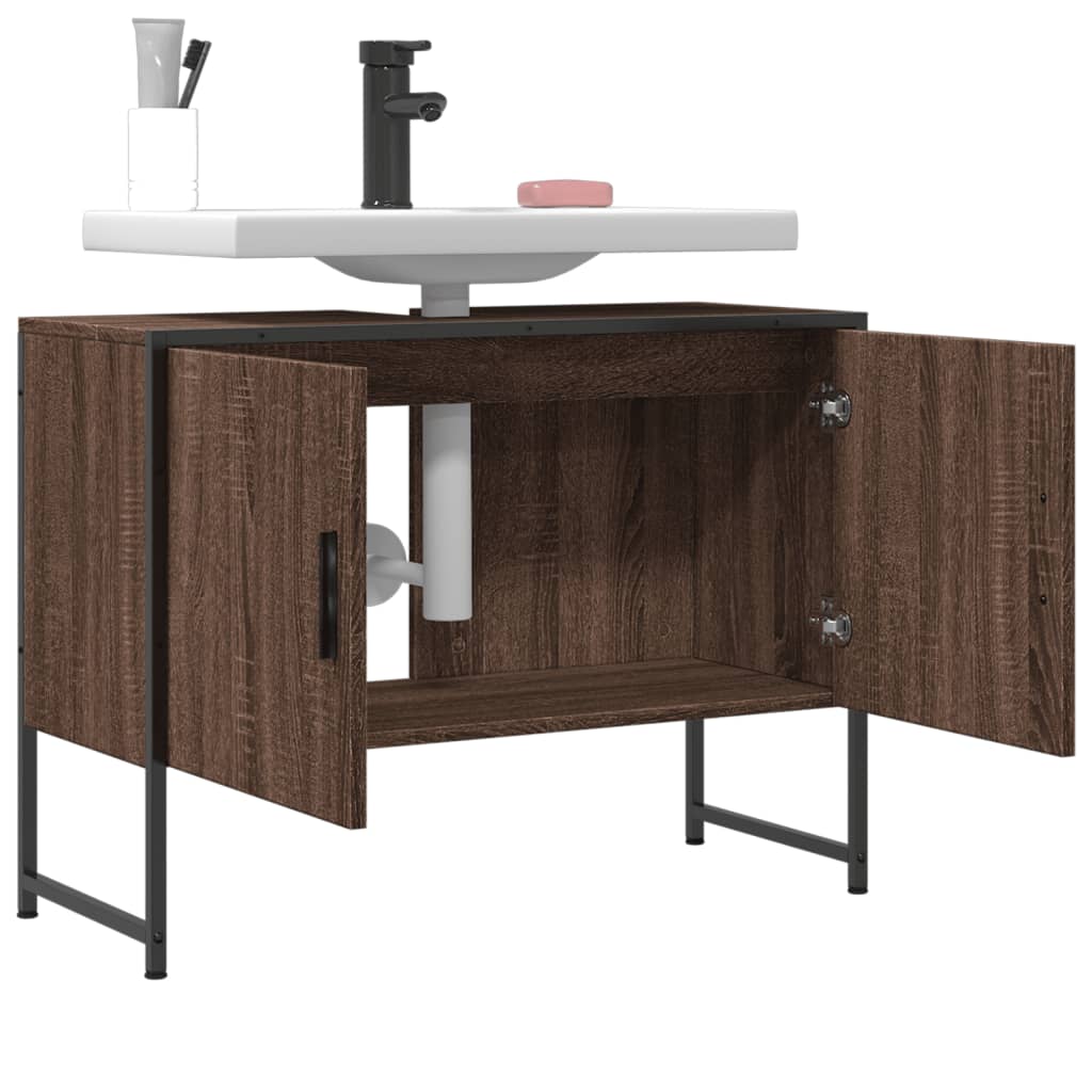 Mueble lavabo de baño de roble marrón de madera de ingeniería - 4