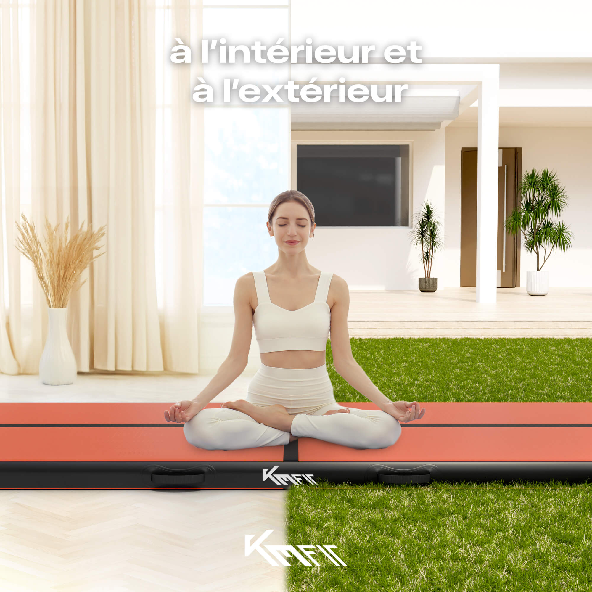 AREBOS Tapis de gymnastique gonflable Airtrack 4 m | Avec sac de transport, pompe à air électrique et kit de réparation | Résistant aux UV - 6