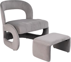 Sedia Pigra Moderna Con Ottomana E Poggiapiedi Pieghevole - Set Per Soggiorno E Camera Da Letto - Struttura In Metallo, Grigio Scuro, Portata 113 Kg