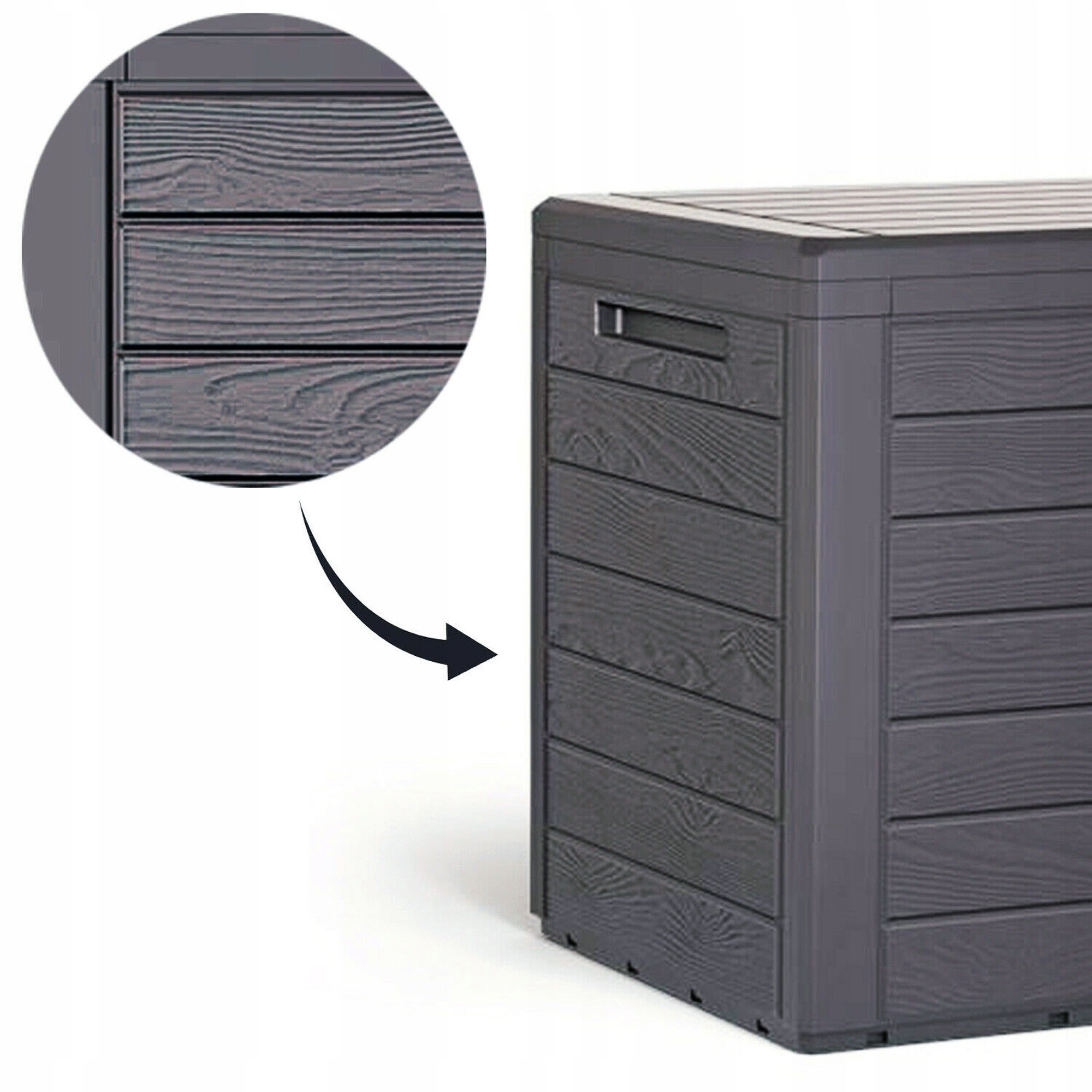 PROSPERPLAST Baúl de jardín WOODEBOX 140L., dimensiones (mm) 585x460x550, color Antracita - 6