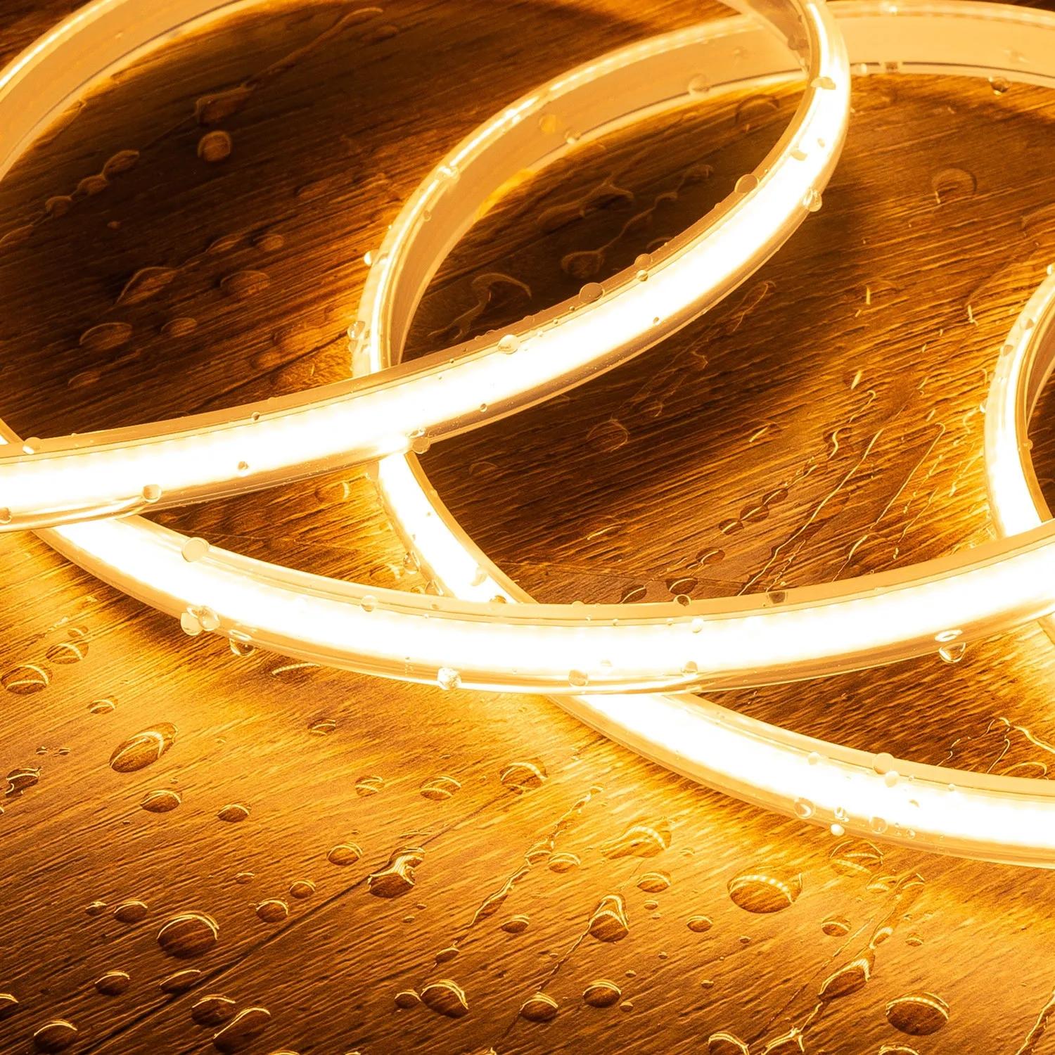 Ruban LED Dimmable 220V COB Auto-redressement 320 LED/m 8W/m 720 lm/m Largeur 12mm Coupe 50cm IP65 CRI90 Sur mesure 2200K Super chaud 25 m - 2