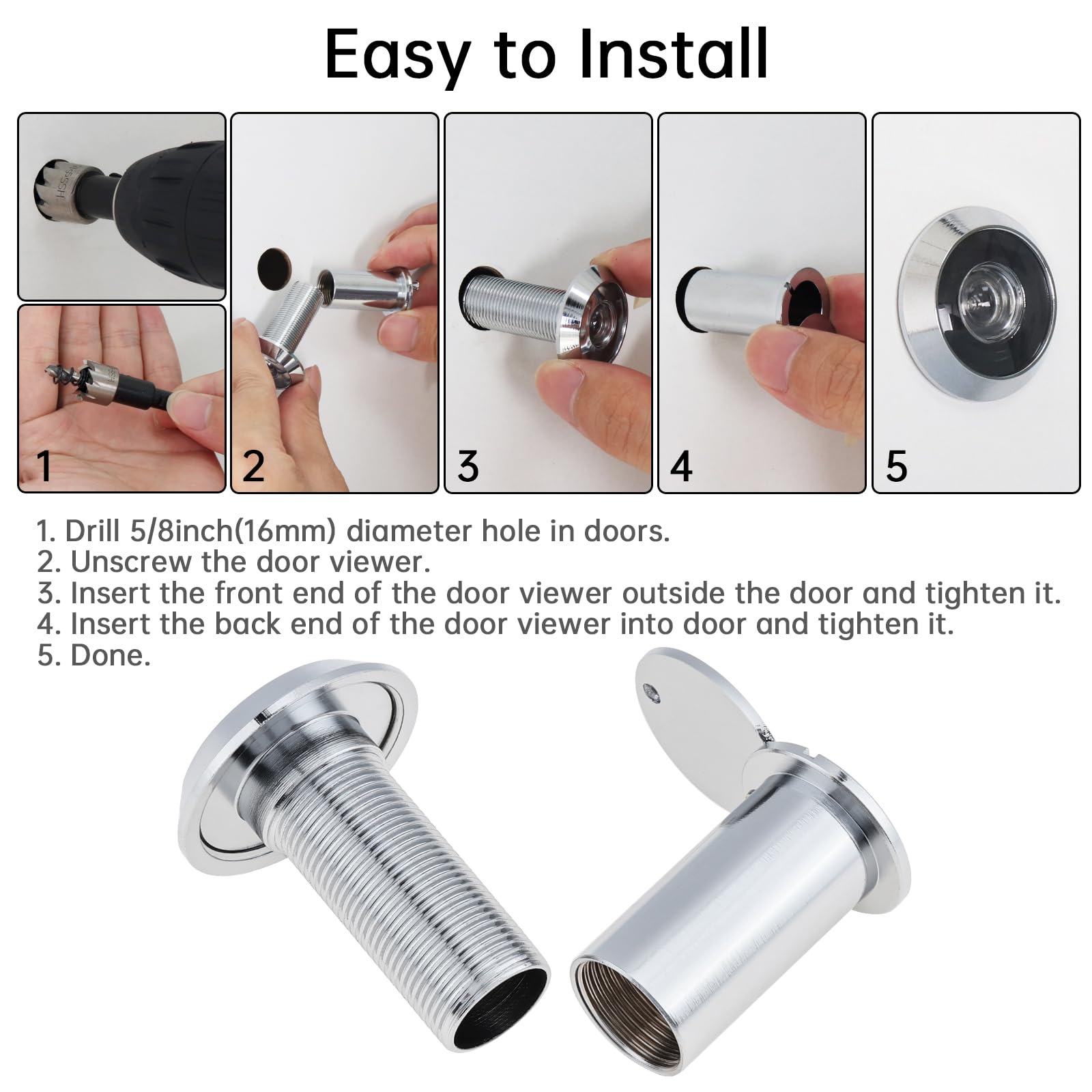 Judas de Porte 200 degrés Judas avec mèche de 16 mm pour portes de 38 à 60 mm d'épaisseur pour bureaux, maisons, hôtels - 7