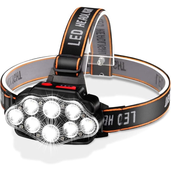 Lanternă frontală puternică de 1000 lumeni, 7 moduri [A+++], lanternă frontală LED reîncărcabilă cu lumină roșie și albă și far detașabil