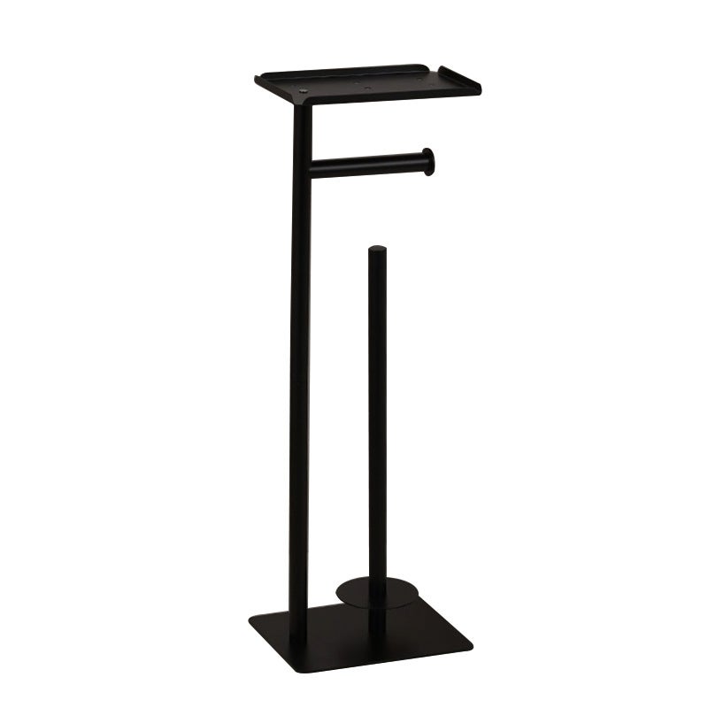 Porte-Rouleau de Papier Toilette sur Pied avec étagère de Rangement supérieure, Support de Papier Toilette Noir, Distributeur de Papier Toilette au - 3